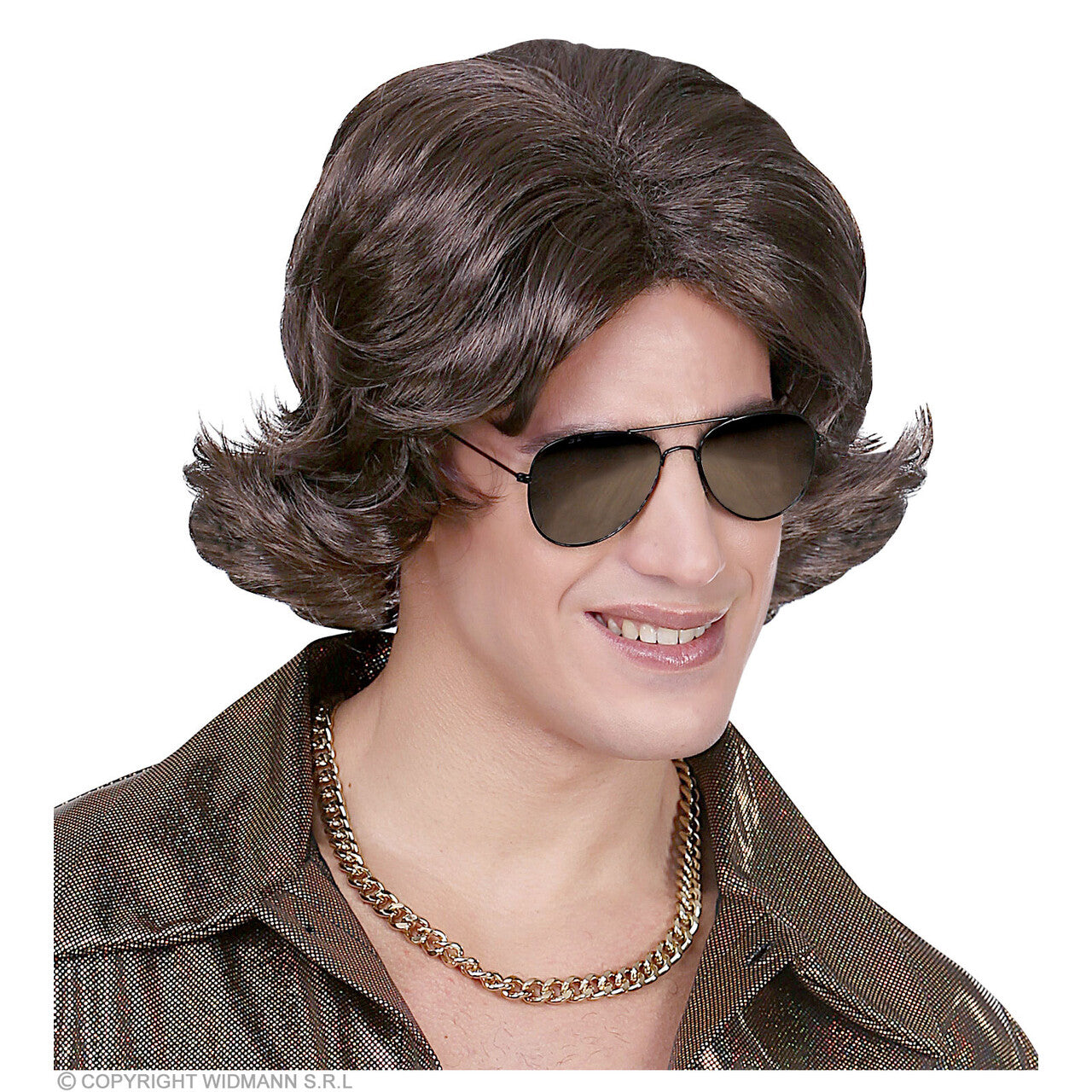 Op deze afbeelding zie je een Accessoires, van het merk Widmann. Kc Jaren 70 Disco Pruik Bruin