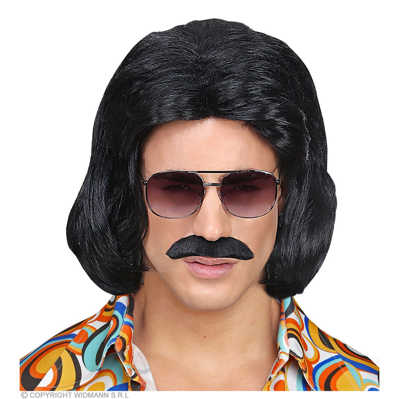 Op deze afbeelding zie je een Accessoires, van het merk Widmann. Foute 70s Dandy Pruik En Snor Zwart