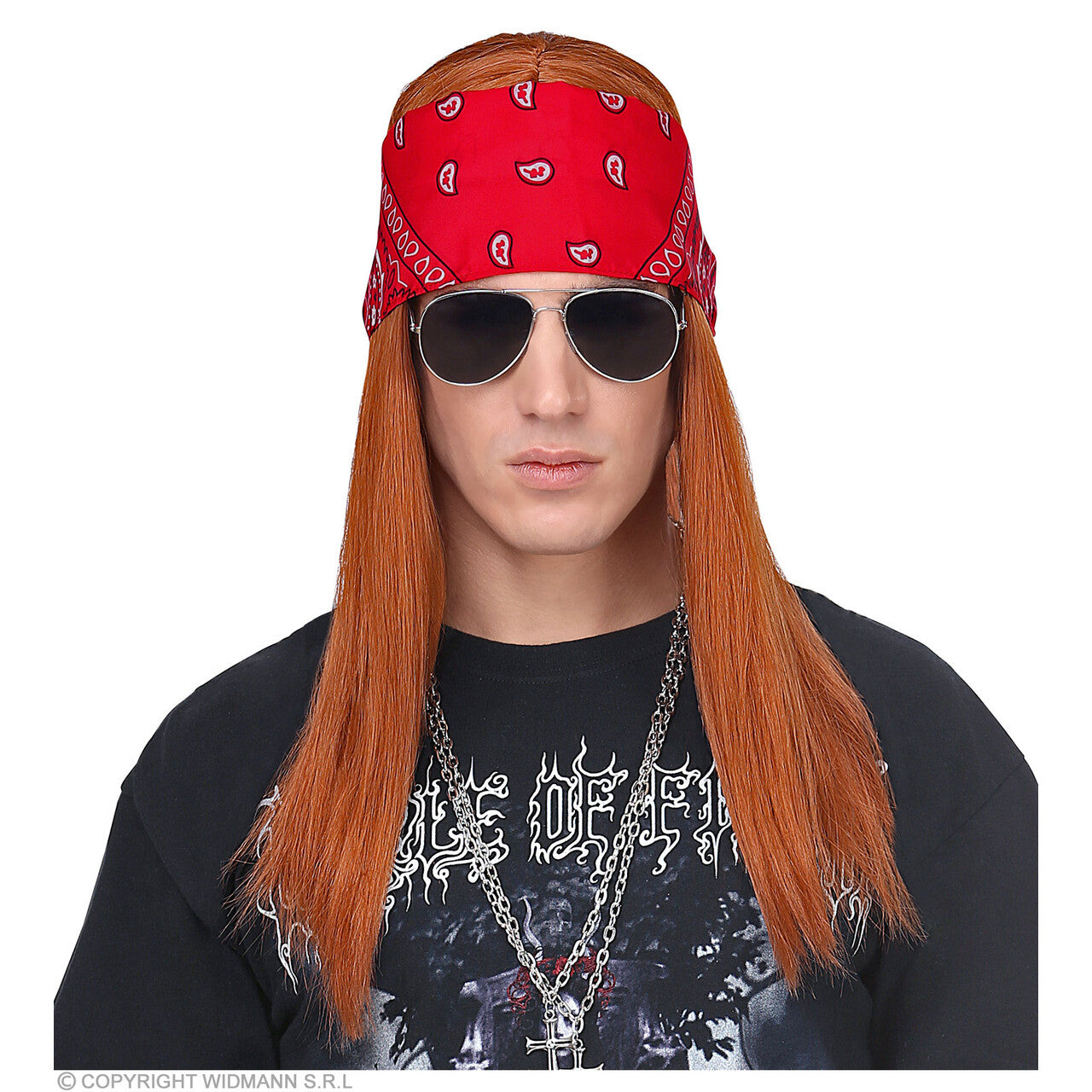 Op deze afbeelding zie je een Accessoires, van het merk Widmann. Biker AXL Pruik Met Bandana En Zonnebril