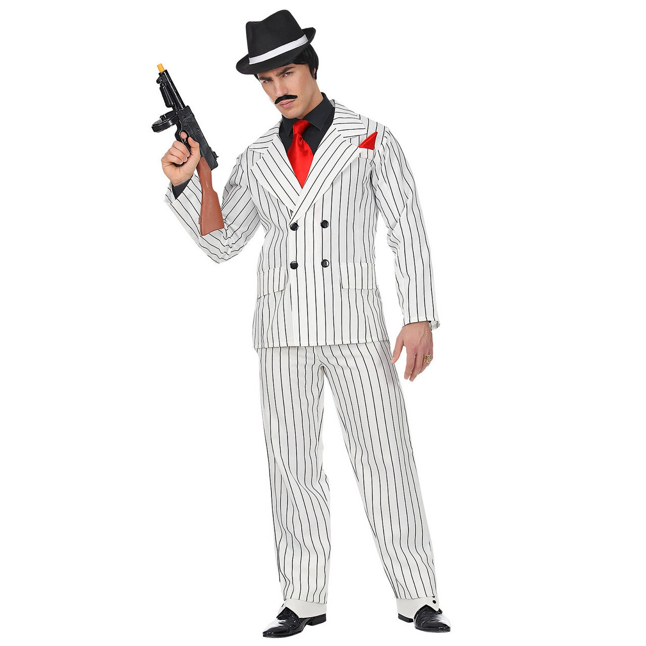 Op deze afbeelding zie je een Kostuums, van het merk Widmann. Omgekeerde Krijtstreep Gangster Man Kostuum