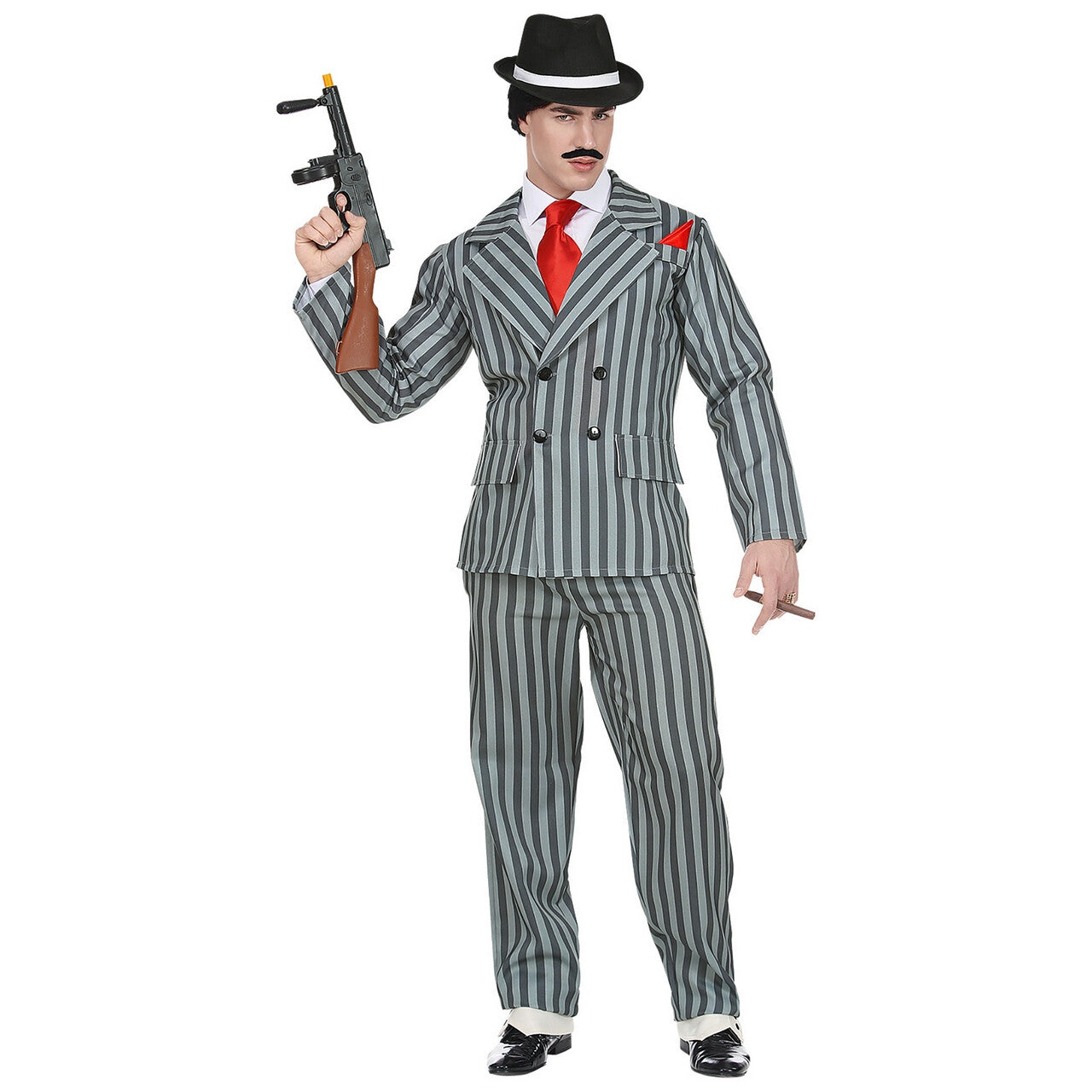 Op deze afbeelding zie je een Kostuums, van het merk Widmann. Originele Krijtstreep Gangster Man Kostuum