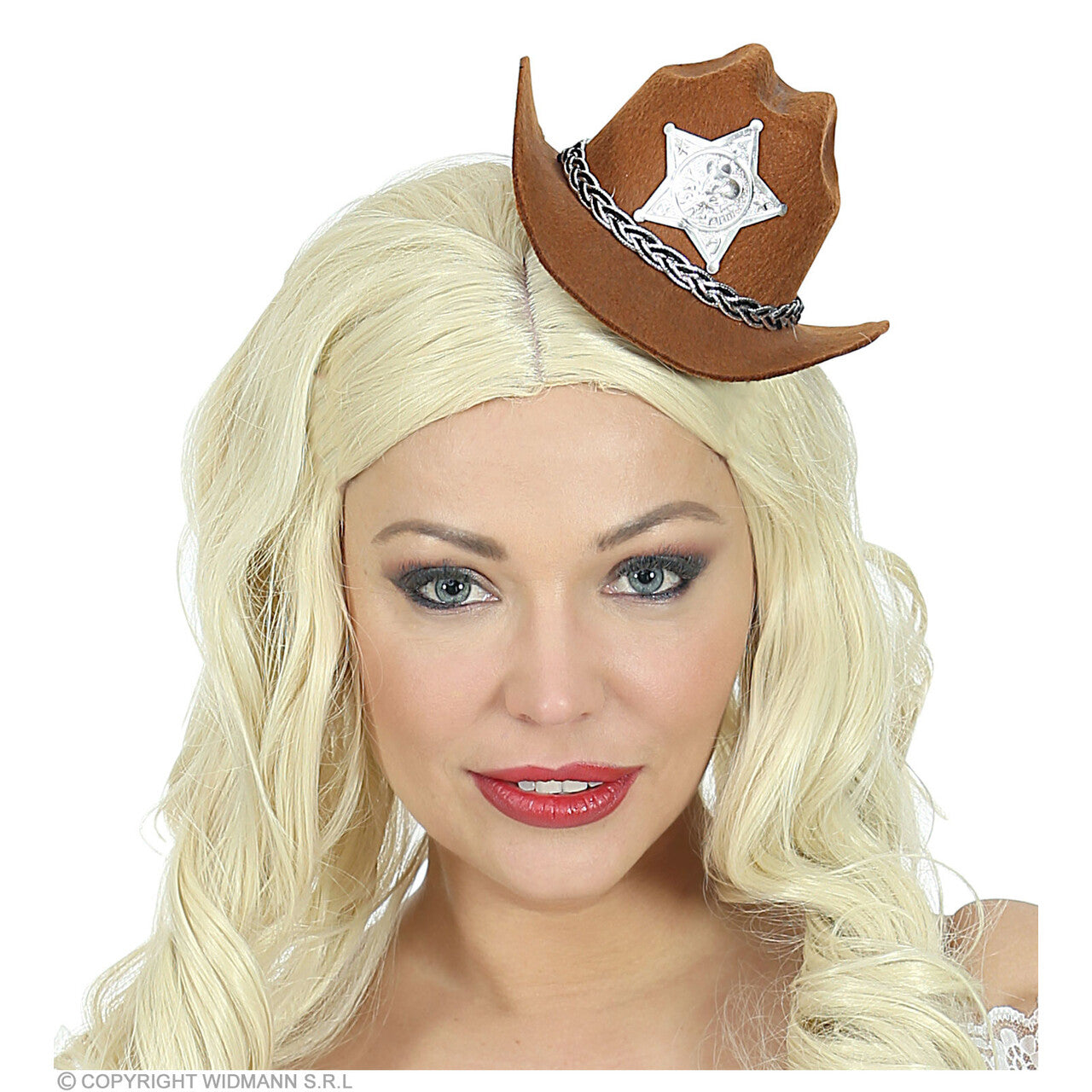 Op deze afbeelding zie je een Accessoires, van het merk Widmann. Mini Cowboy Hoed Met Ster Sheriff Bruin