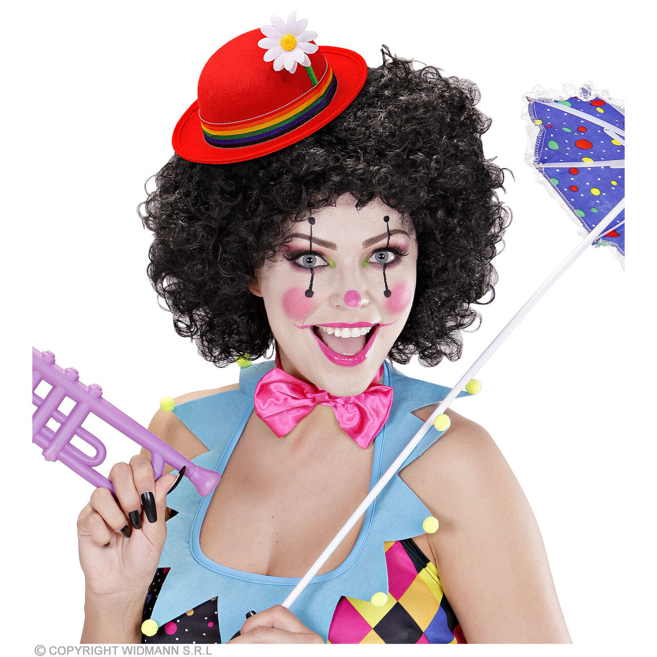 Op deze afbeelding zie je een Accessoires, van het merk Widmann. Vrolijke Rode Bolhoed Clown Met Bloem