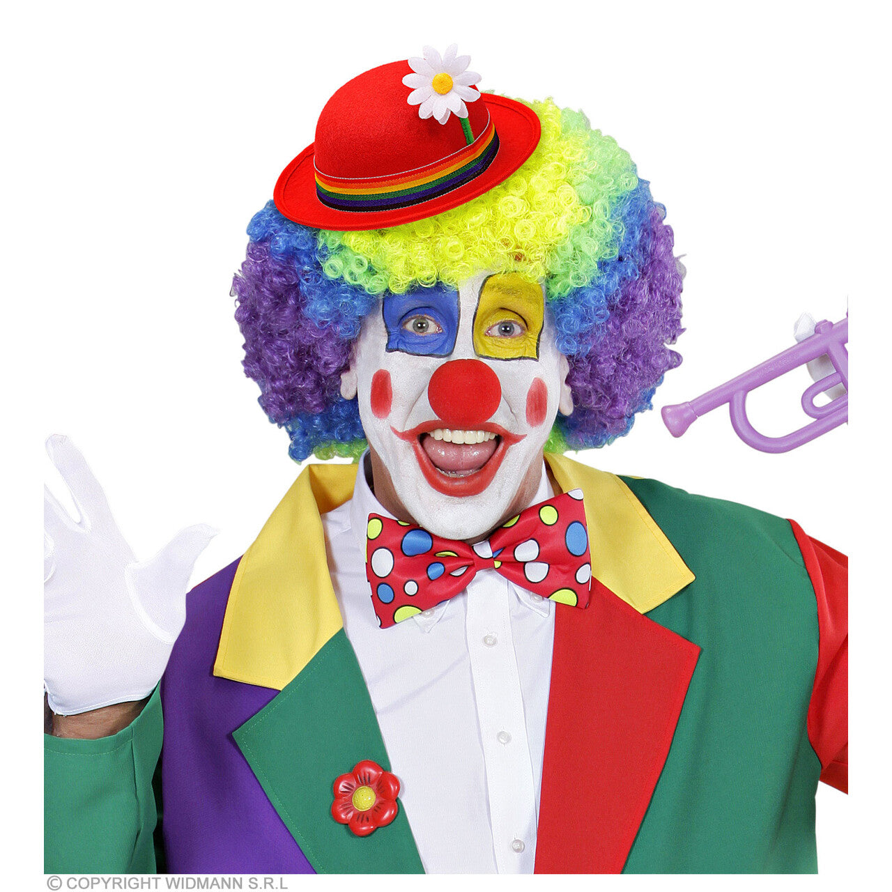 Op deze afbeelding zie je een Accessoires, van het merk Widmann. Vrolijke Rode Bolhoed Clown Met Bloem