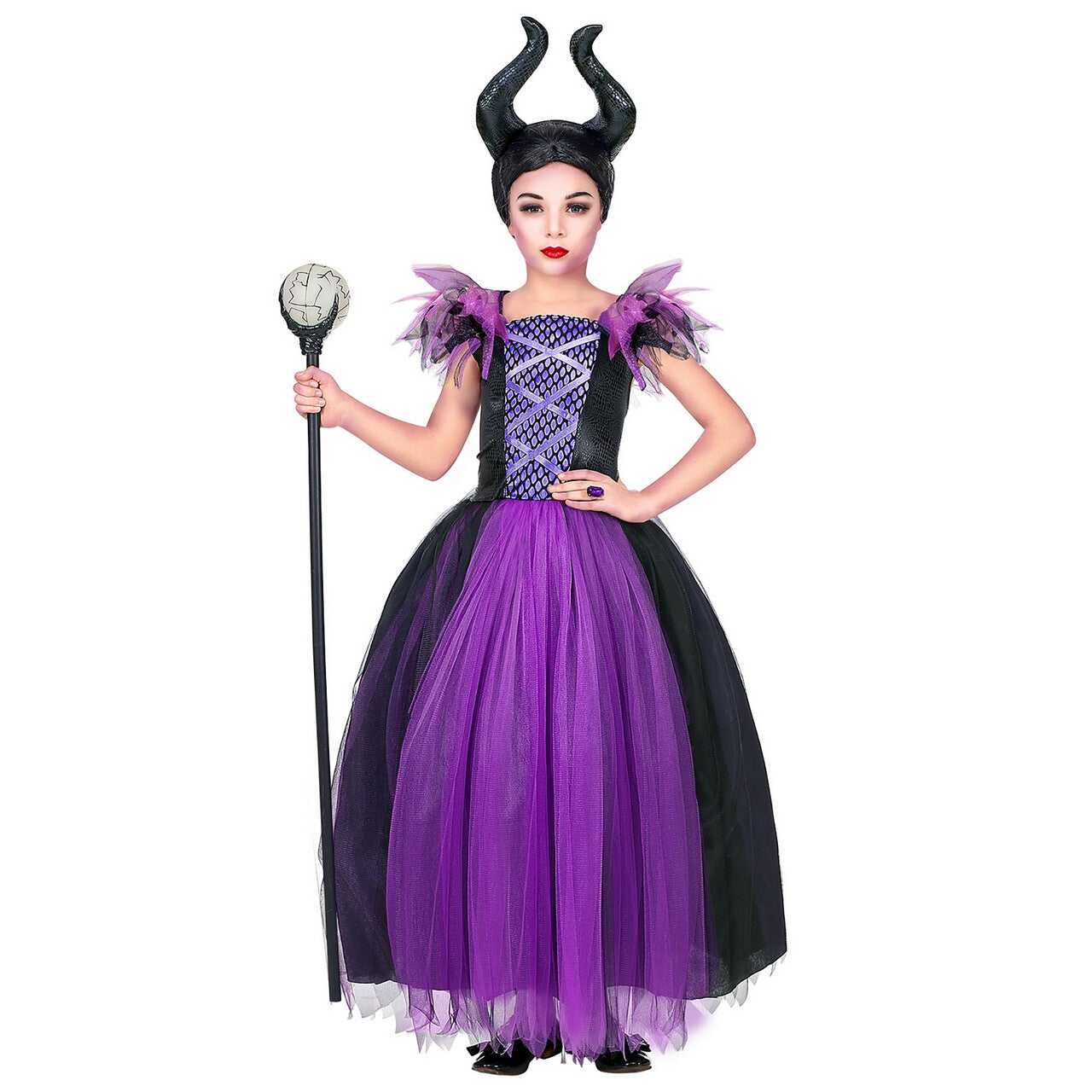 Op deze afbeelding zie je een Kostuums, van het merk Widmann. Malefica Doornroosje Boze Stiefmoeder Meisje Kostuum