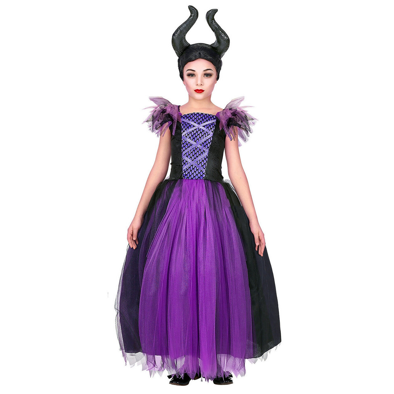 Op deze afbeelding zie je een Kostuums, van het merk Widmann. Malefica Doornroosje Boze Stiefmoeder Meisje Kostuum