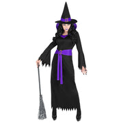 Op deze afbeelding zie je een Kostuums, van het merk Widmann. Diep Duistere Zwart Paarse Halloween Heks Vrouw Kostuum
