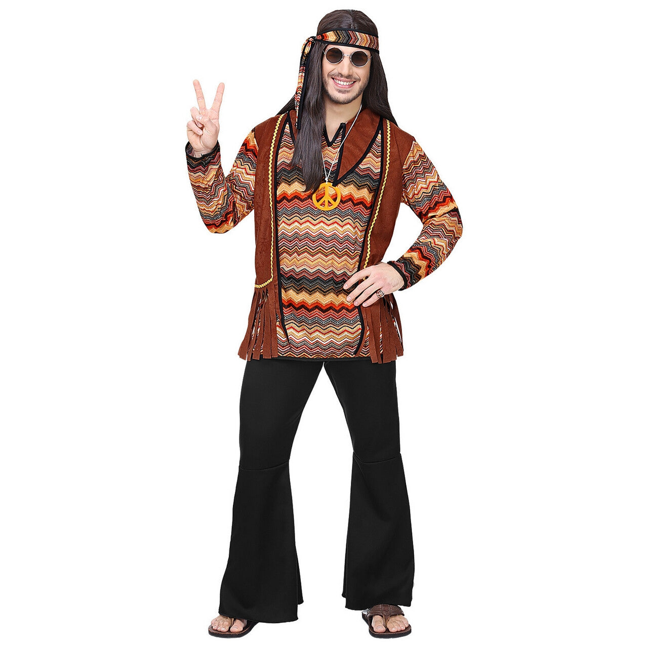 Op deze afbeelding zie je een Kostuums, van het merk Widmann. Bruine Psychedelische Golven Hippie Man Kostuum