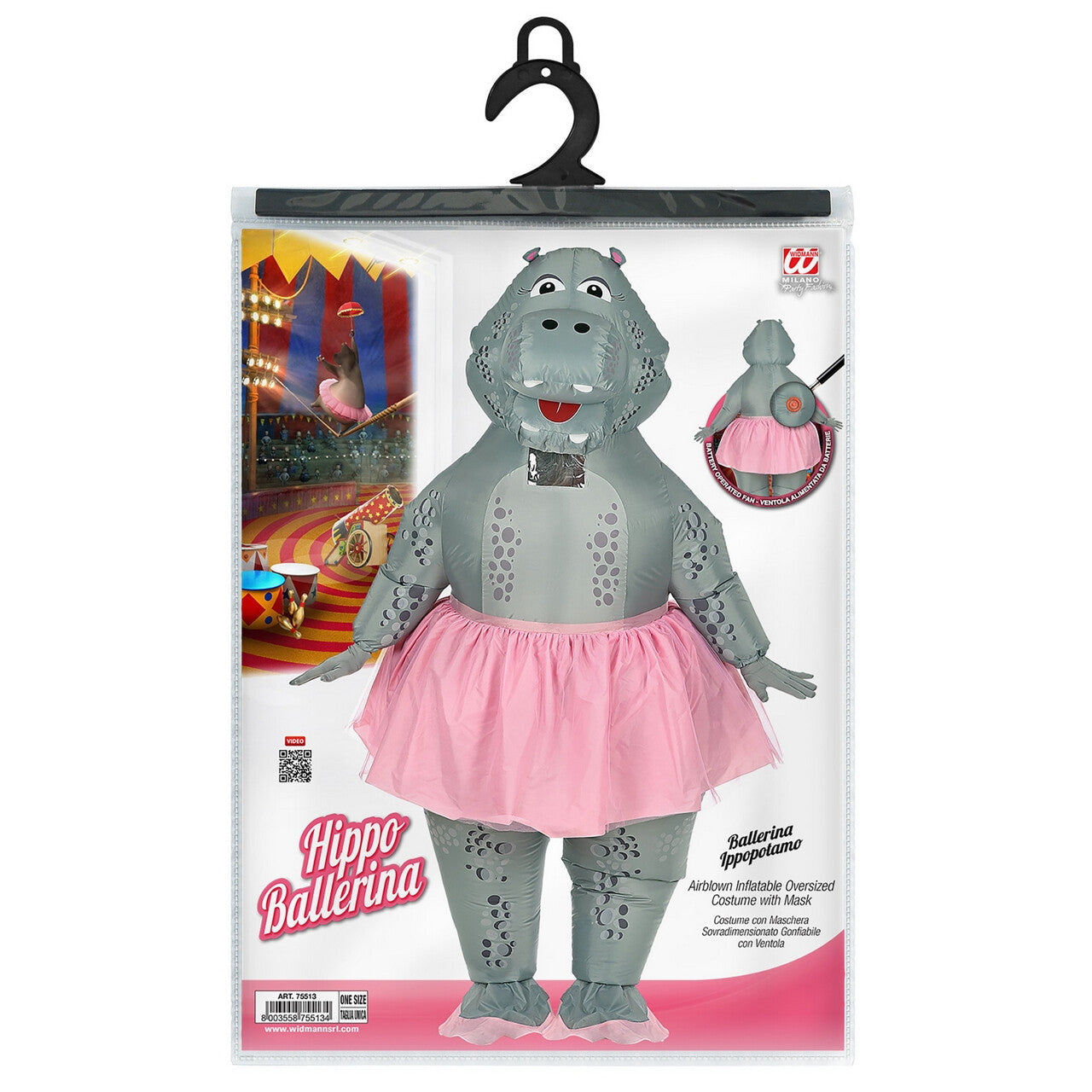 Op deze afbeelding zie je een Kostuums, van het merk Widmann. Opblaasbaar Bolle Dikke Hippo Ballerina Nijlpaard Kostuum