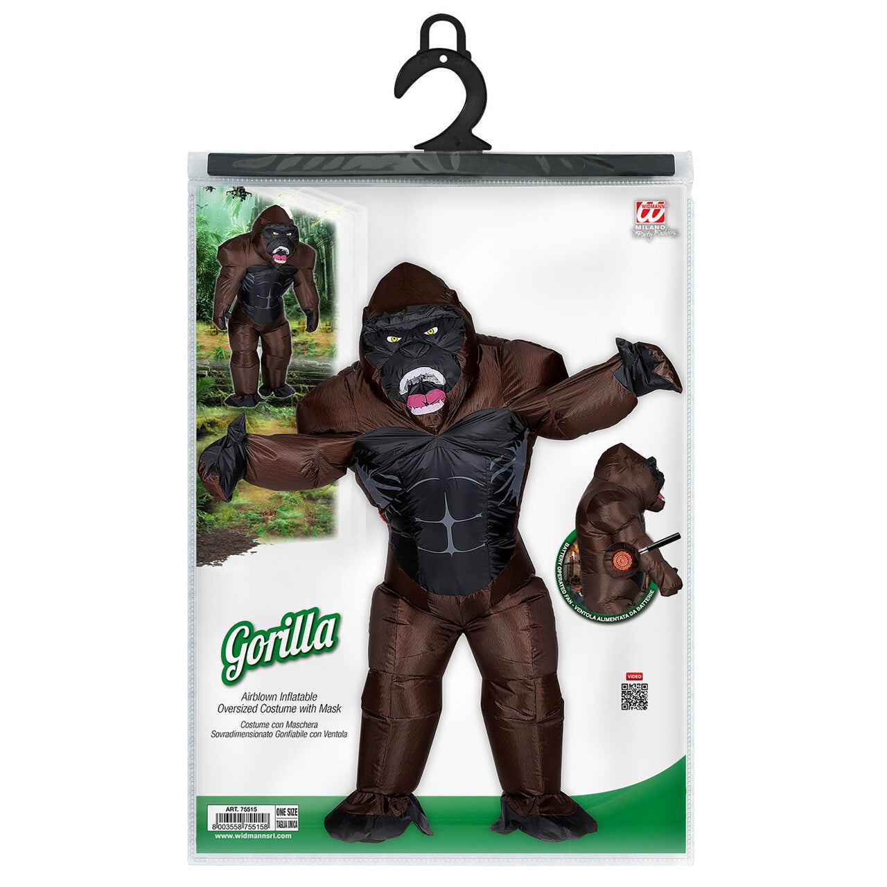 Op deze afbeelding zie je een Kostuums, van het merk Widmann. Opblaasbaar Machtige Rwanda Gorilla Kostuum
