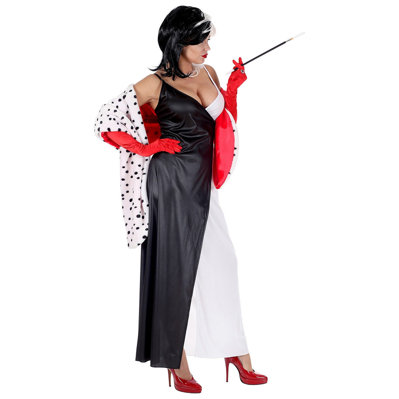 Op deze afbeelding zie je een Kostuums, van het merk Widmann. Cruella Met Dalmatier Cape Vrouw Kostuum