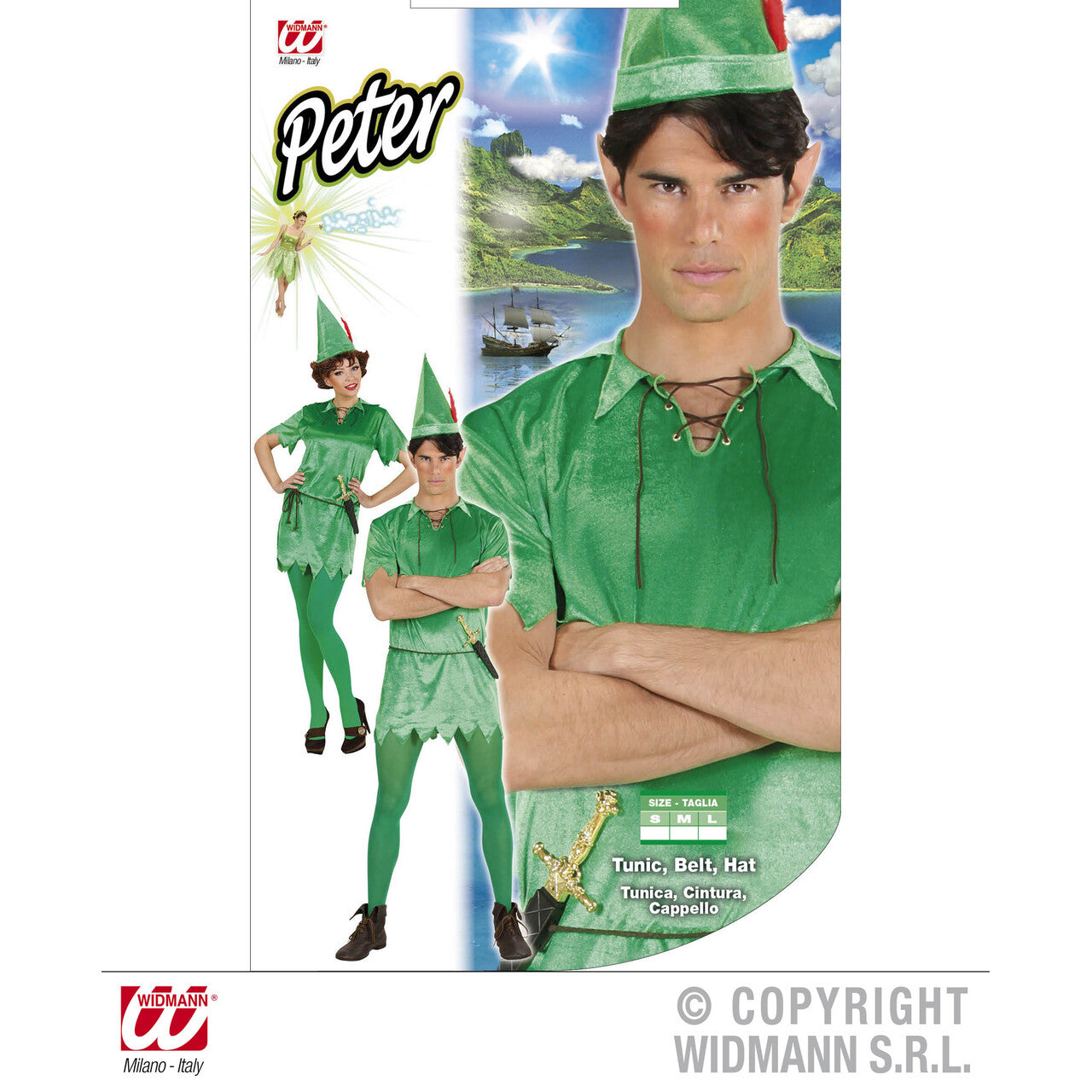 Op deze afbeelding zie je een Kostuums, van het merk Widmann. Peter Pan Nooitgedachtland Held Kostuum