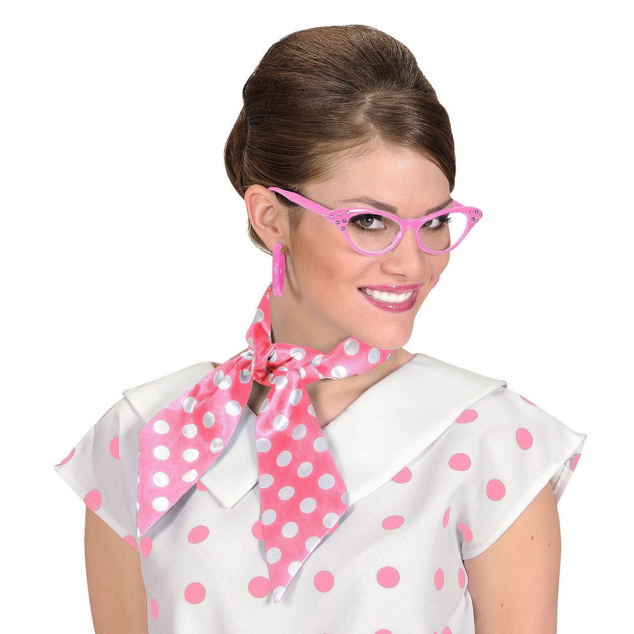 Op deze afbeelding zie je een Accessoires, van het merk Widmann. Halsdoek Jaren 50 Roze Met Witte Stippen