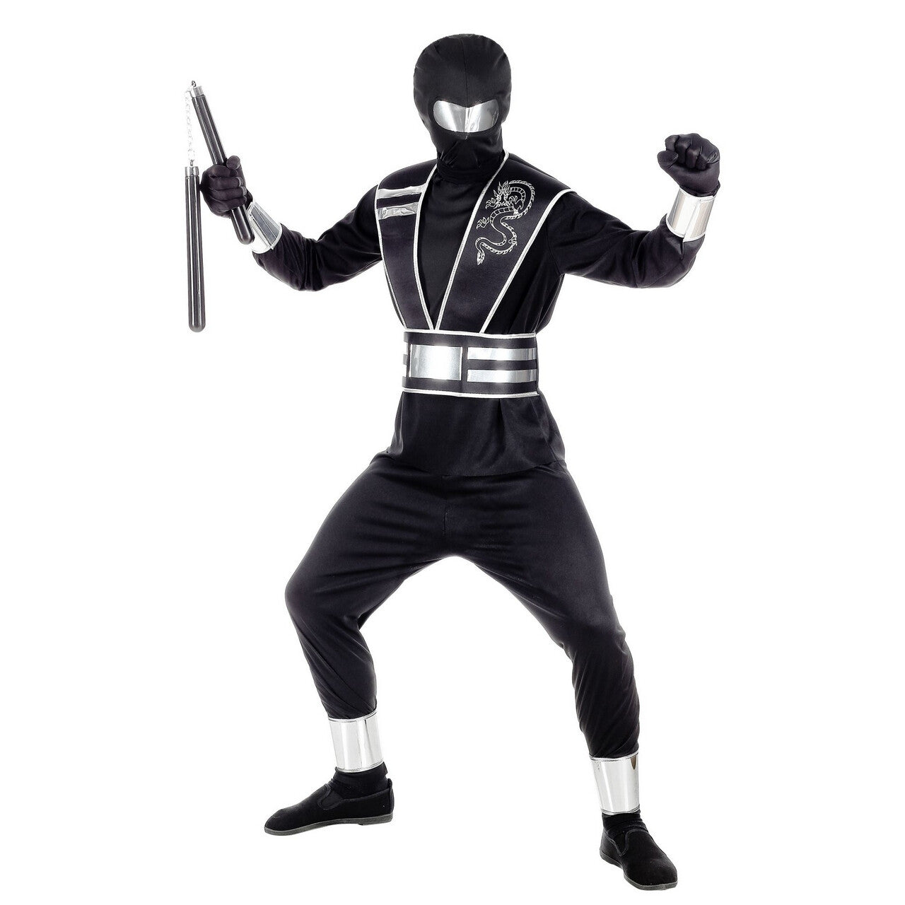 Op deze afbeelding zie je een Kostuums, van het merk Widmann. Sneller Dan Zijn Schaduw Zilver Zwarte Ninja Jongen Kostuum