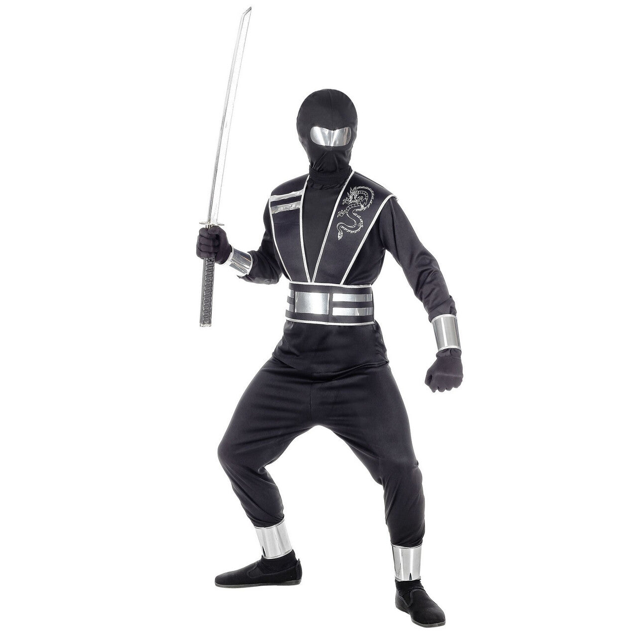 Op deze afbeelding zie je een Kostuums, van het merk Widmann. Sneller Dan Zijn Schaduw Zilver Zwarte Ninja Jongen Kostuum