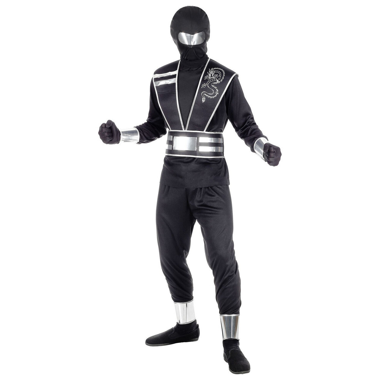 Op deze afbeelding zie je een Kostuums, van het merk Widmann. Sneller Dan Zijn Schaduw Zilver Zwarte Ninja Jongen Kostuum