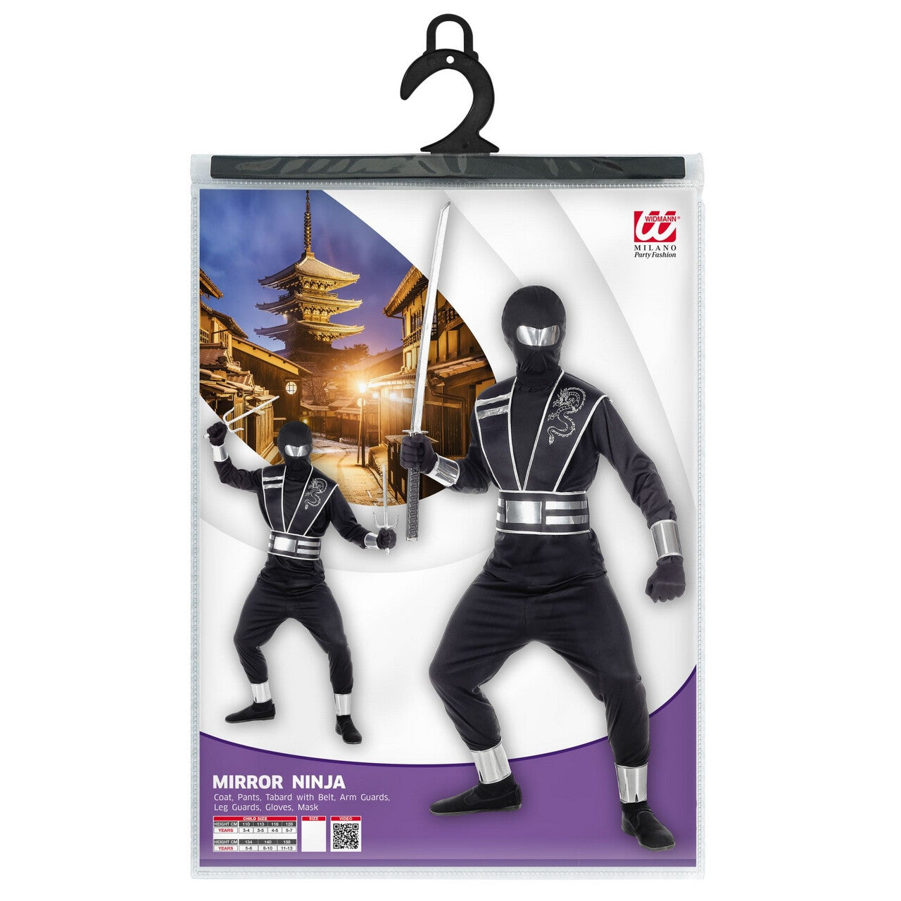 Op deze afbeelding zie je een Kostuums, van het merk Widmann. Sneller Dan Zijn Schaduw Zilver Zwarte Ninja Jongen Kostuum