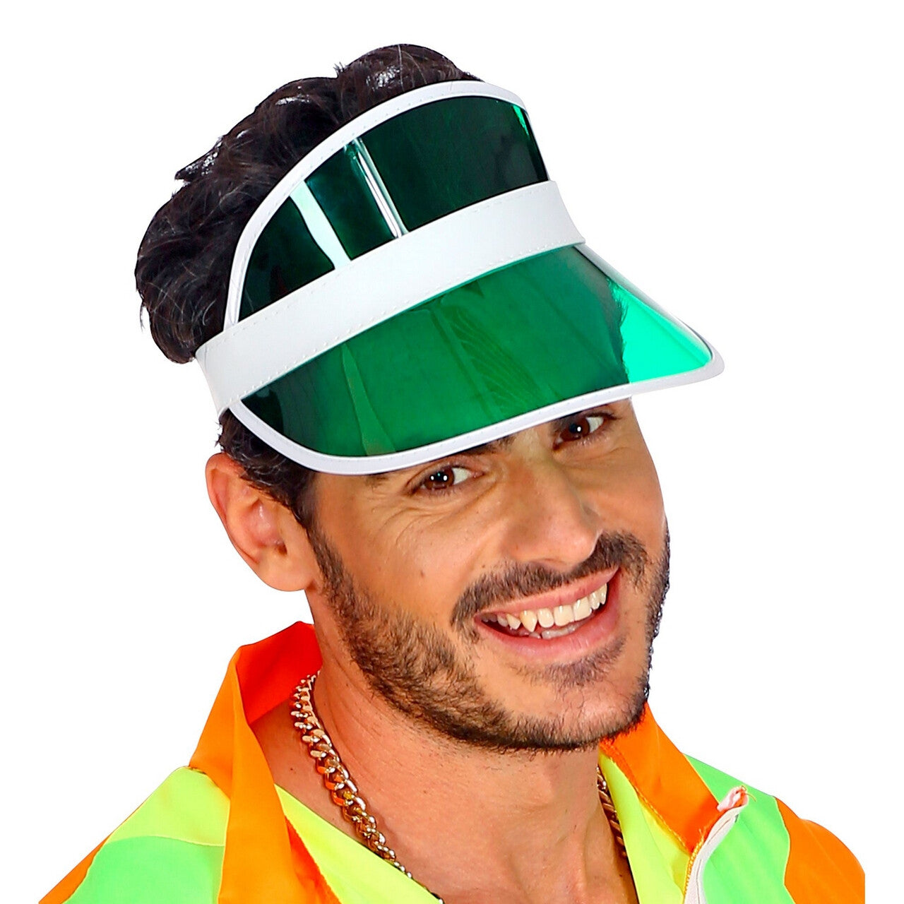 Op deze afbeelding zie je een Accessoires, van het merk Widmann. Zonneklep Jaren 80 Groen