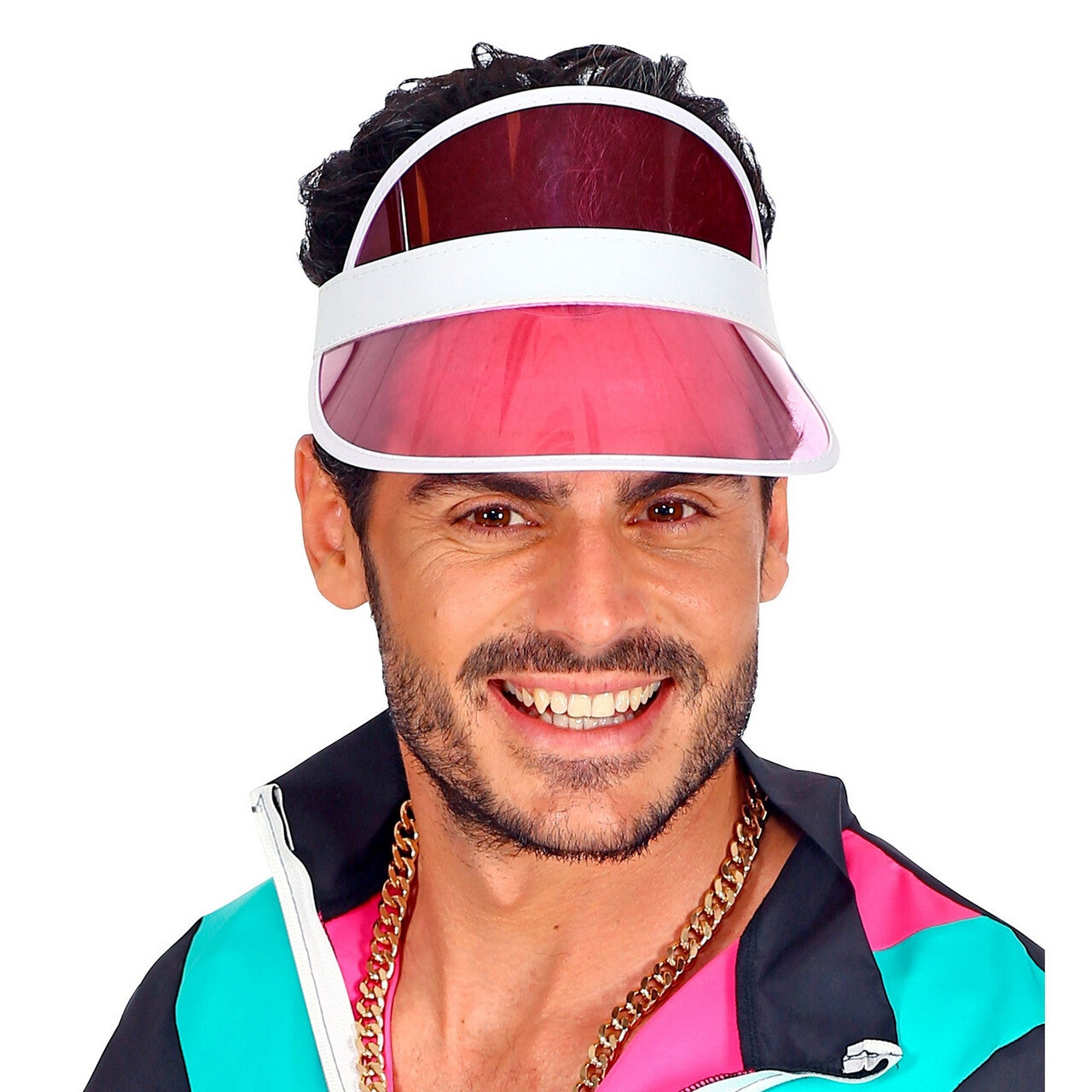 Op deze afbeelding zie je een Accessoires, van het merk Widmann. Zonneklep Jaren 80 Roze