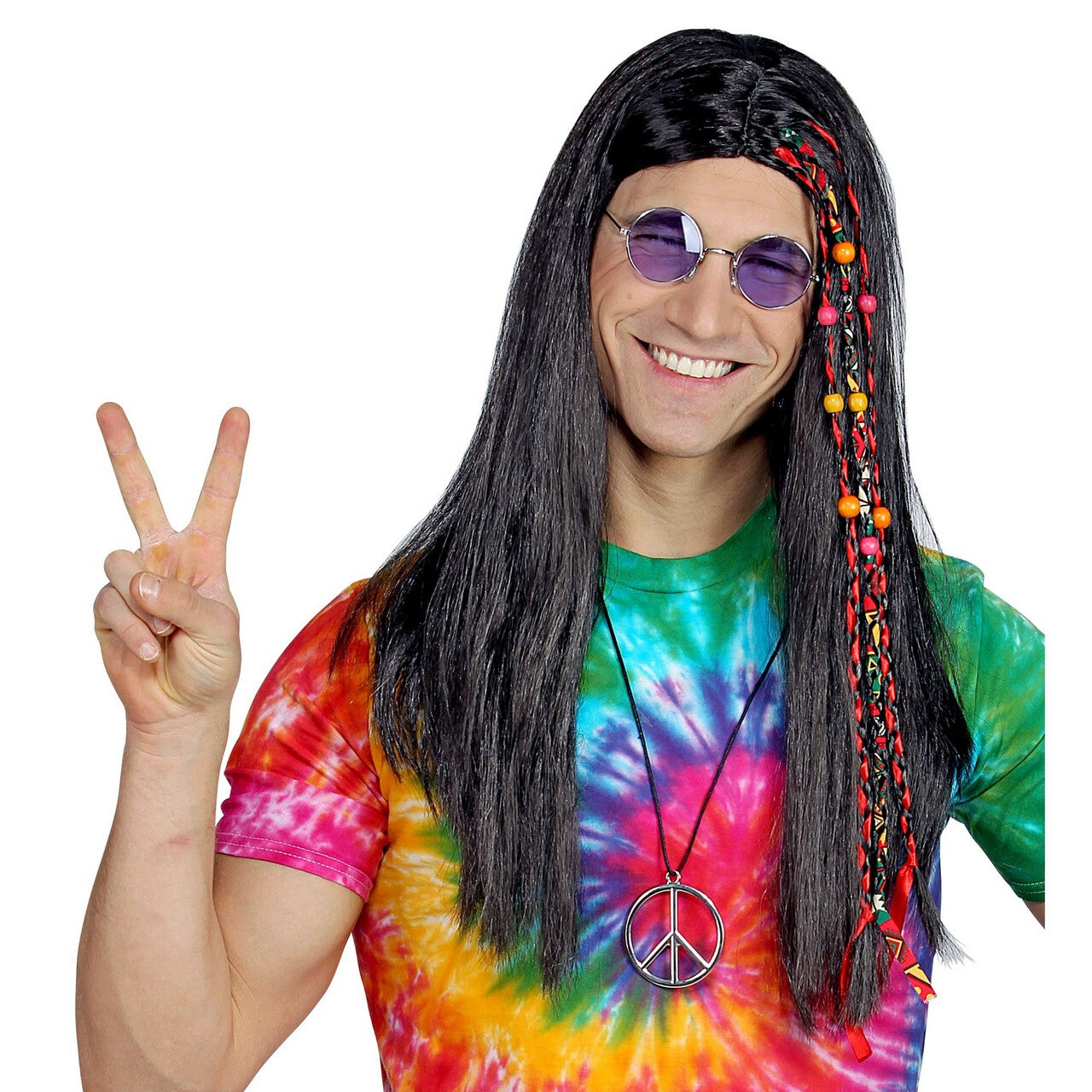 Op deze afbeelding zie je een Accessoires, van het merk Widmann. Pruik Hippie Kraaltjes En Staartjes