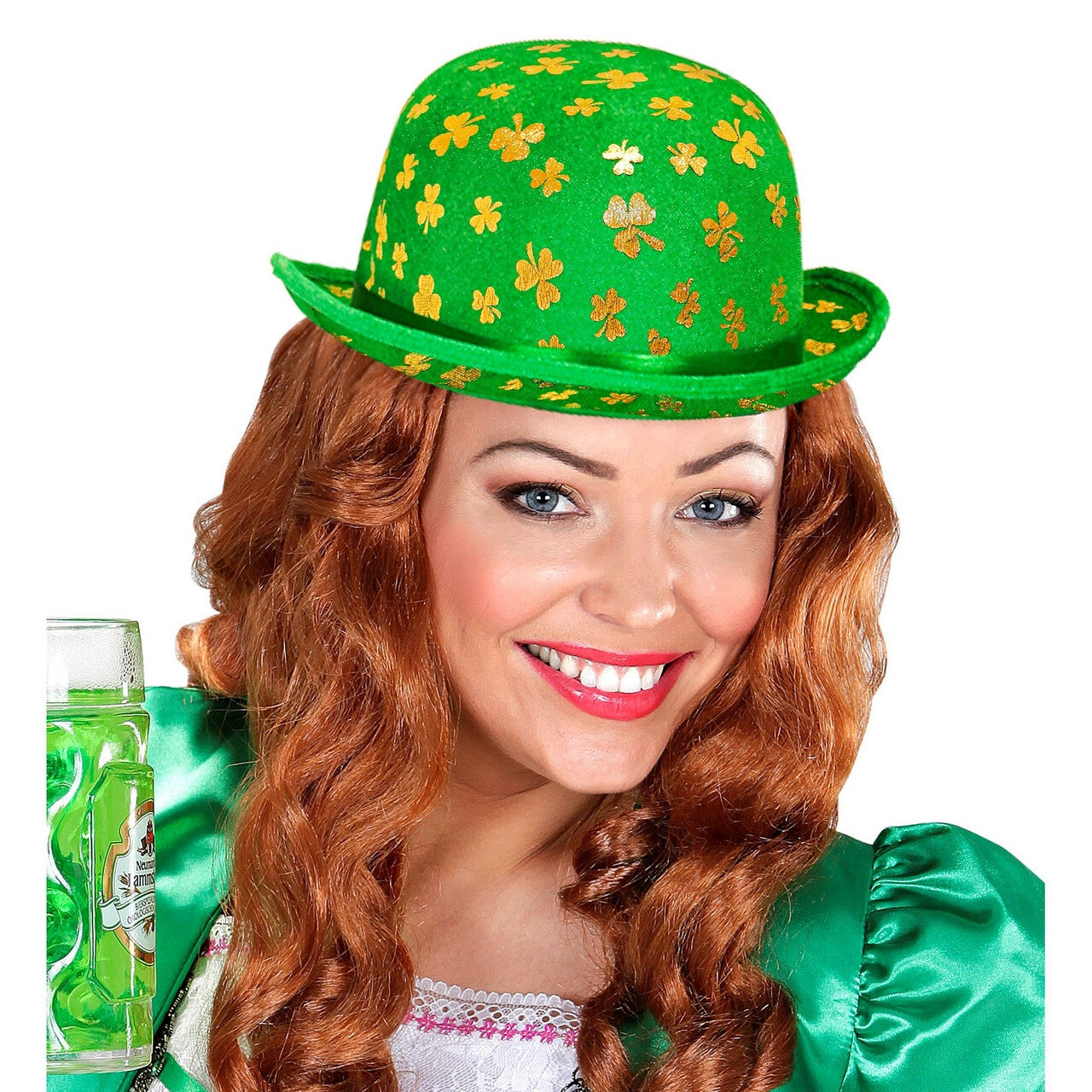 Op deze afbeelding zie je een Accessoires, van het merk Widmann. Bolhoed Met Gouden Klavertjes Vier St.patricks Day