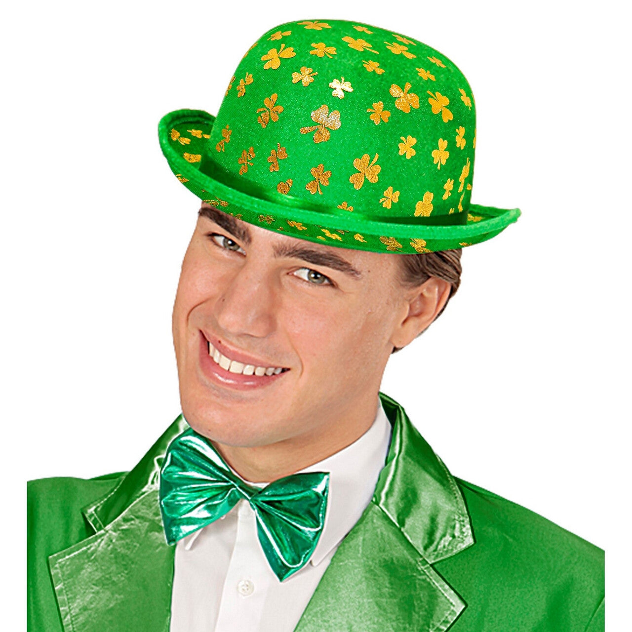 Op deze afbeelding zie je een Accessoires, van het merk Widmann. Bolhoed Met Gouden Klavertjes Vier St.patricks Day