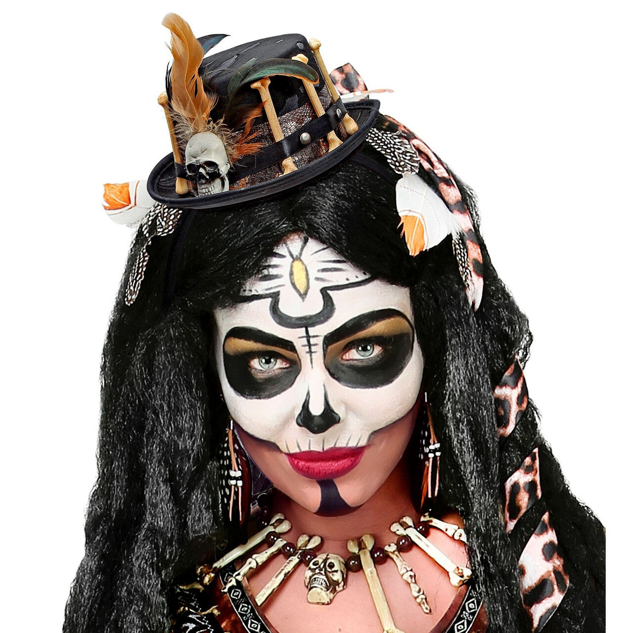 Op deze afbeelding zie je een Accessoires, van het merk Widmann. Mini Hoge Hoed Op Haarband Voodoo