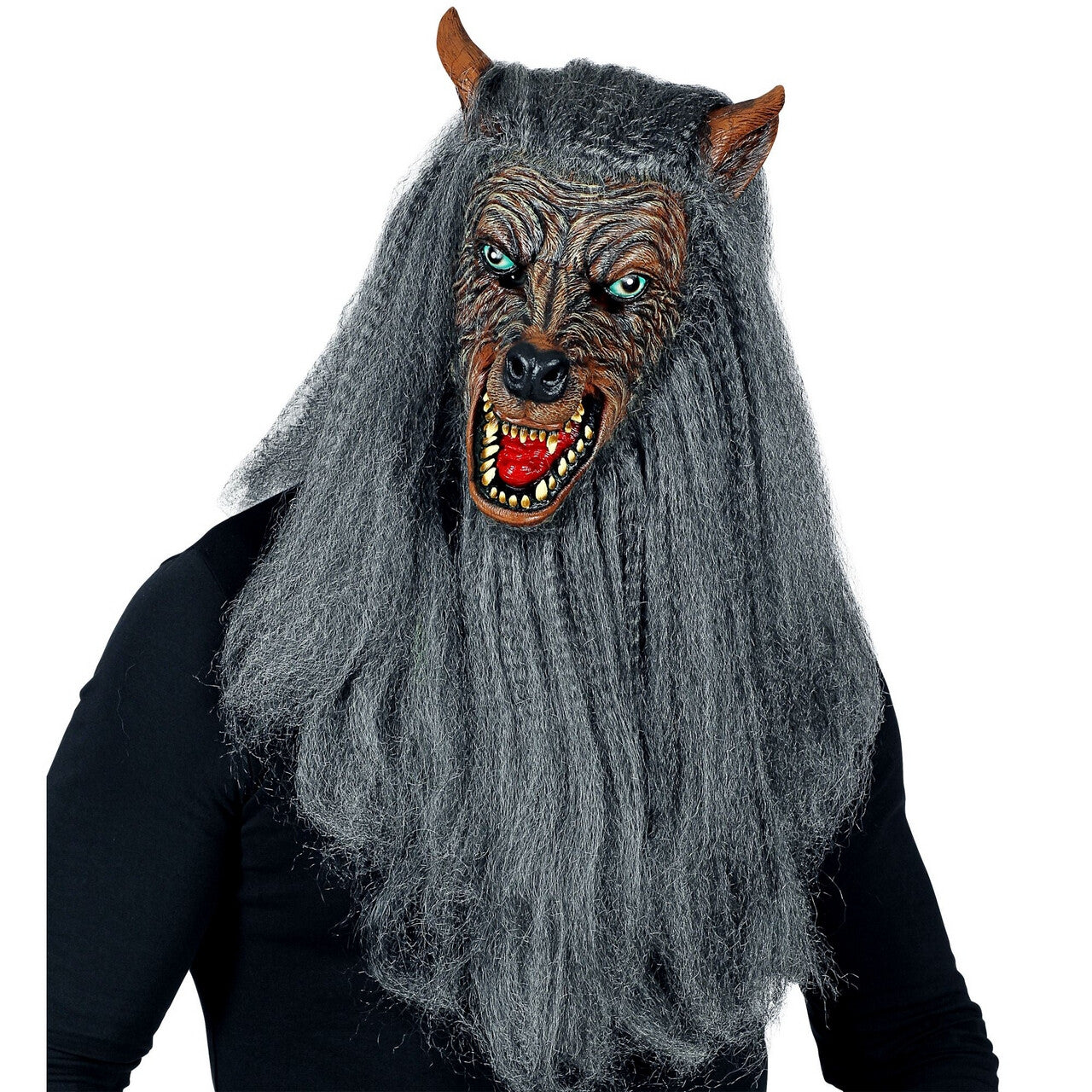 Op deze afbeelding zie je een Accessoires, van het merk Widmann. Masker Weerwolf Met Lange Wilde Vacht