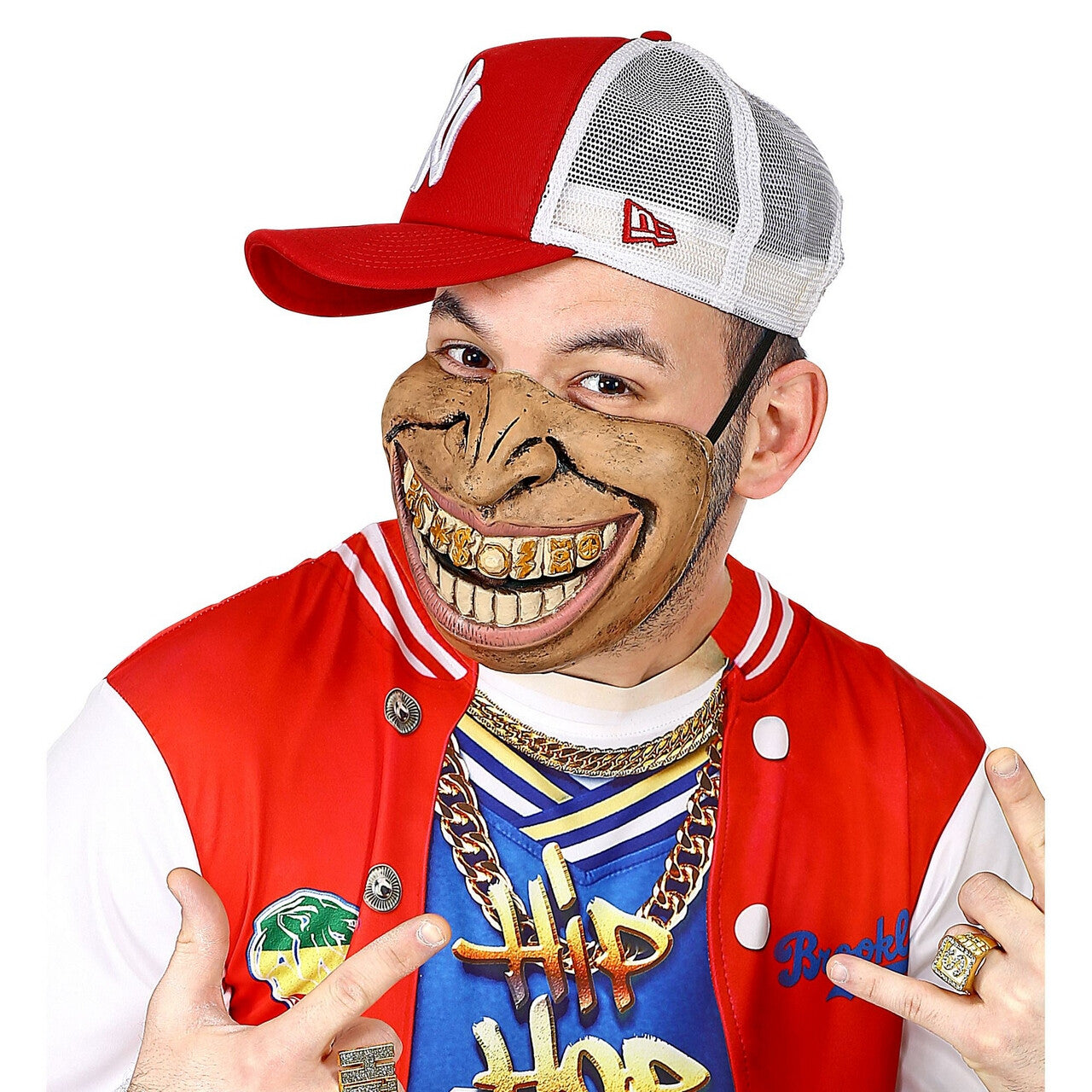 Op deze afbeelding zie je een Accessoires, van het merk Widmann. Kinmasker Rapper Gouden Tanden