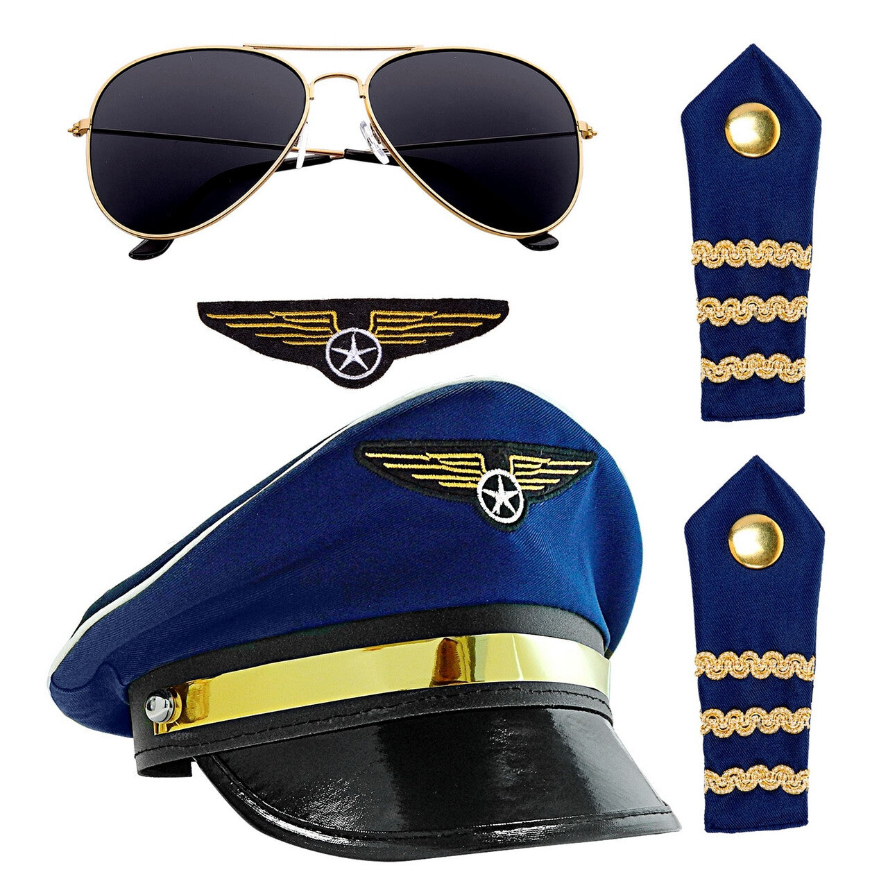 Op deze afbeelding zie je een Accessoires, van het merk Widmann. Vierdelige Set Luchtvaart Piloot
