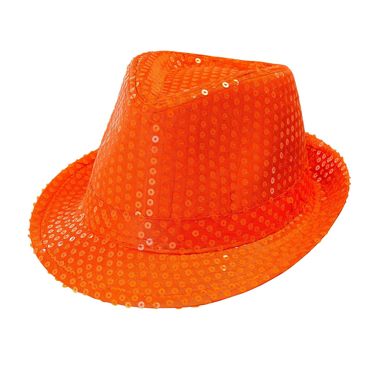 Op deze afbeelding zie je een Accessoires, van het merk Widmann. Neon Oranje Fedora Hoed Met Pailletten