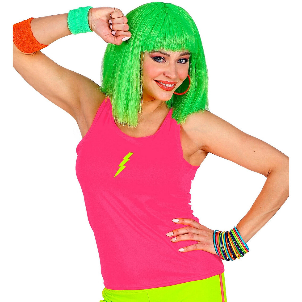 Op deze afbeelding zie je een Kostuums, van het merk Widmann. Tanktop Neon Roze Vrouw