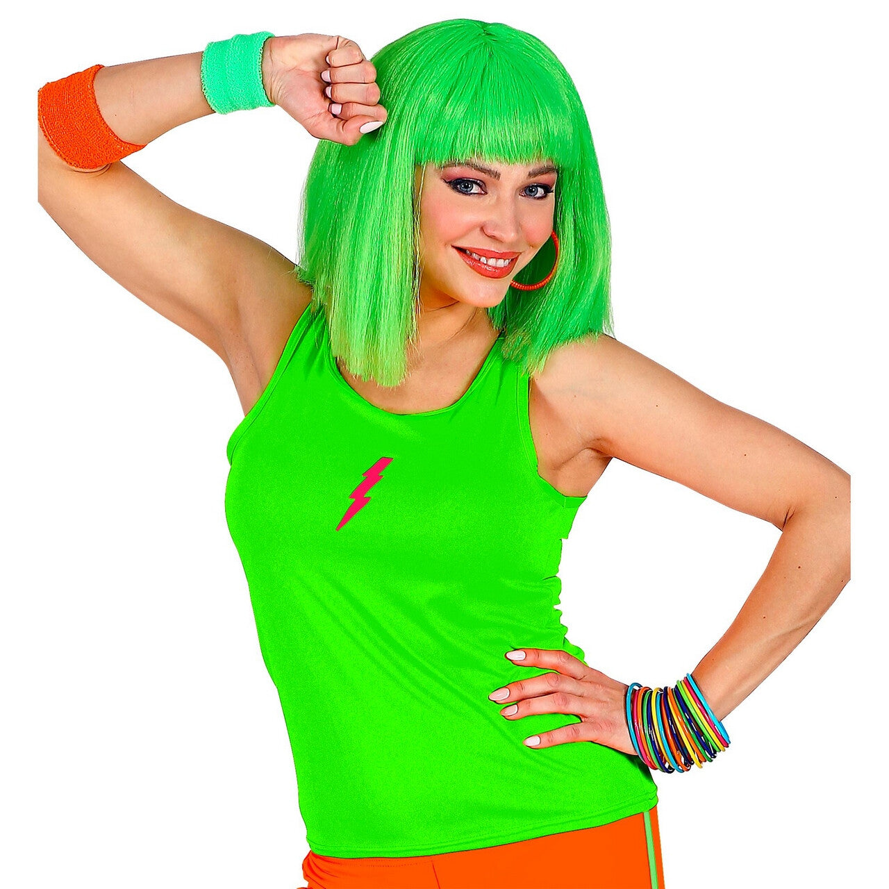 Op deze afbeelding zie je een Kostuums, van het merk Widmann. Tanktop Neon Groen Vrouw