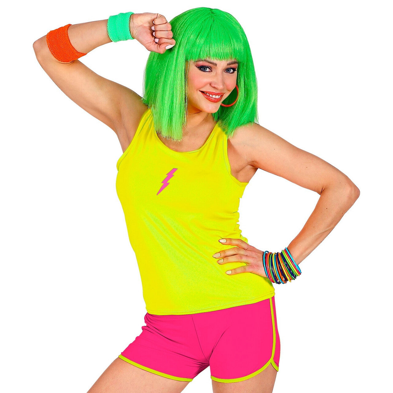 Op deze afbeelding zie je een Kostuums, van het merk Widmann. Sportieve Hotpants Neon Roze Vrouw