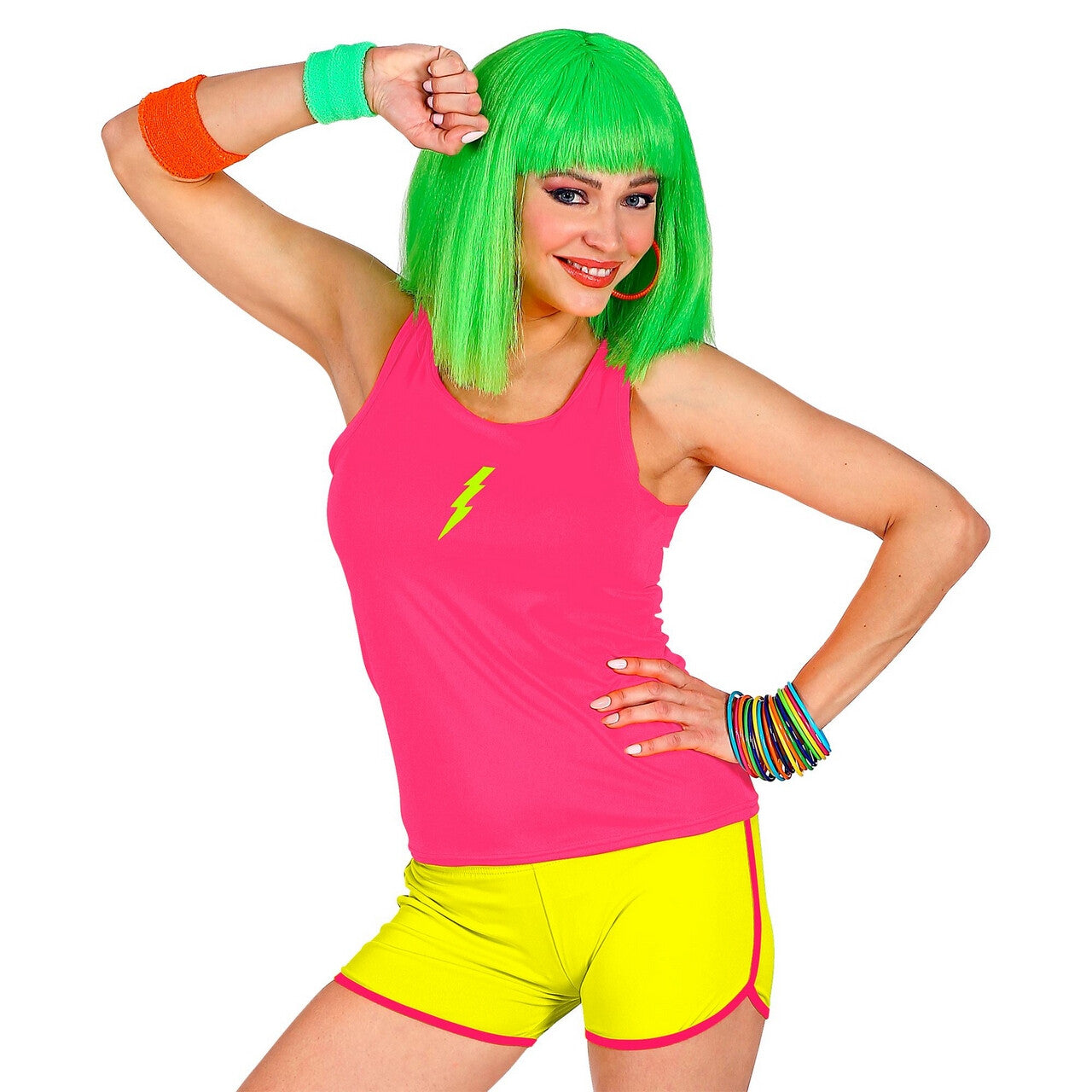 Op deze afbeelding zie je een Kostuums, van het merk Widmann. Sportieve Hotpants Neon Geel Vrouw