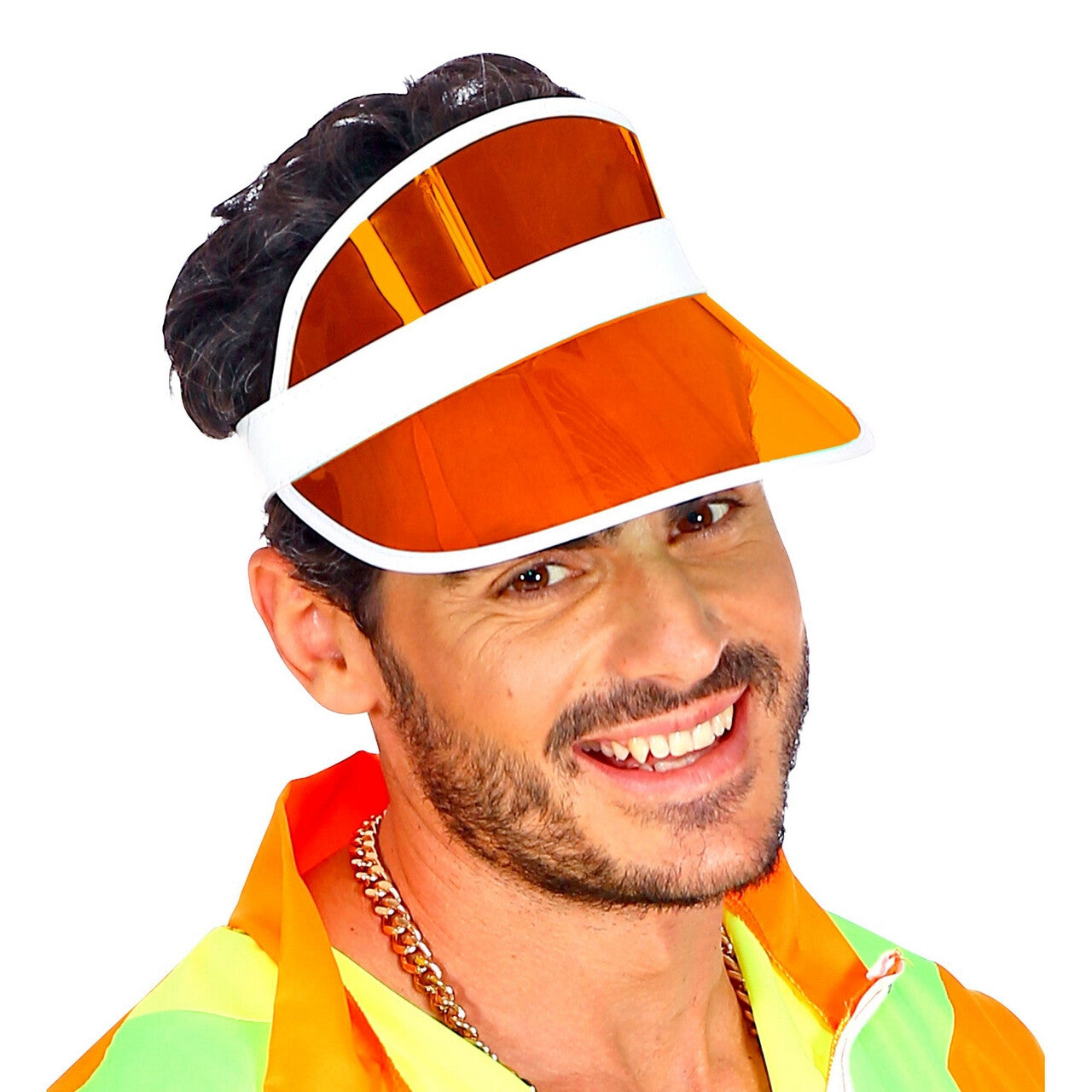 Op deze afbeelding zie je een Accessoires, van het merk Widmann. Zonneklep Jaren 80 Oranje