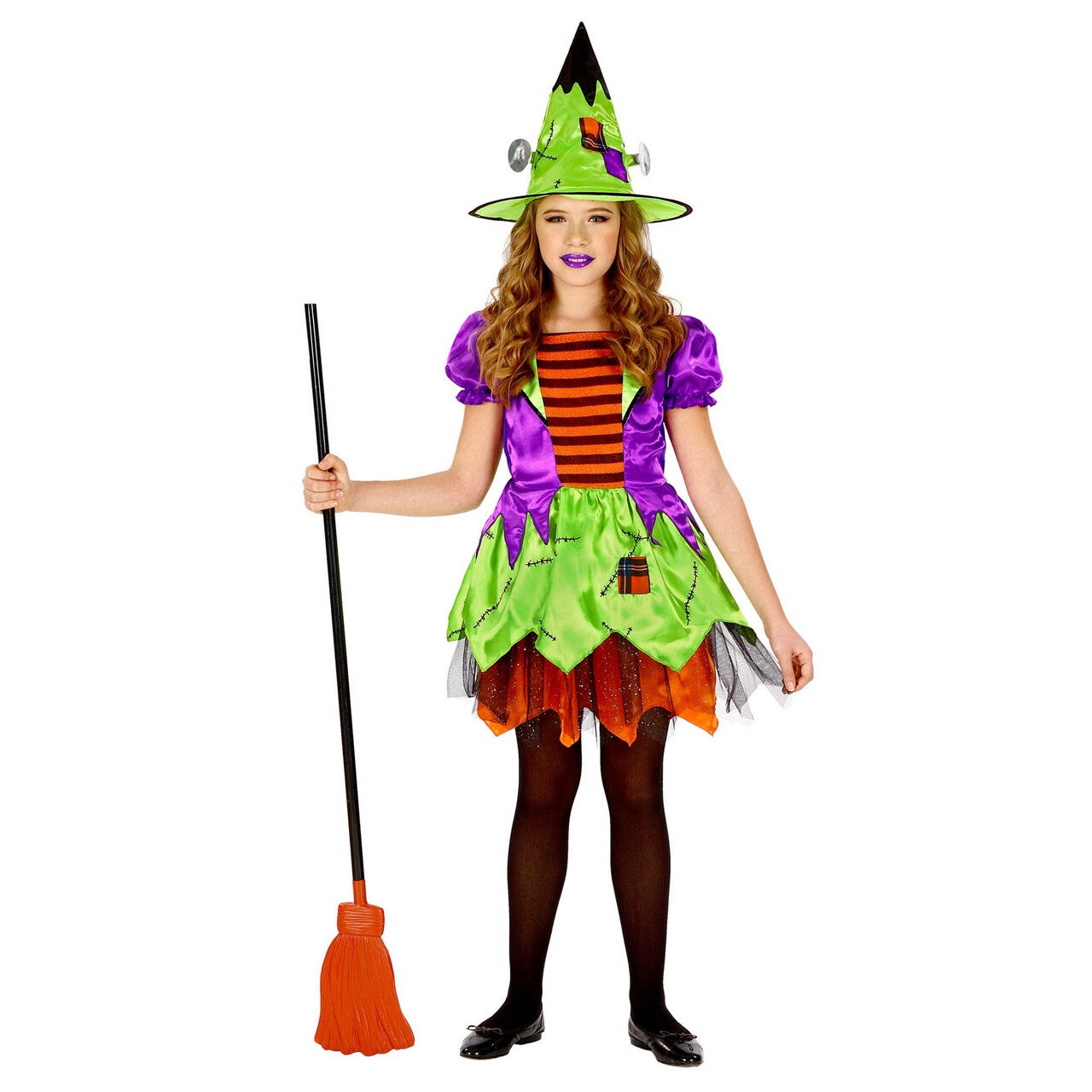 Op deze afbeelding zie je een Kostuums, van het merk Widmann. Akelig Giechelende Toverkol Halloween Meisje Kostuum