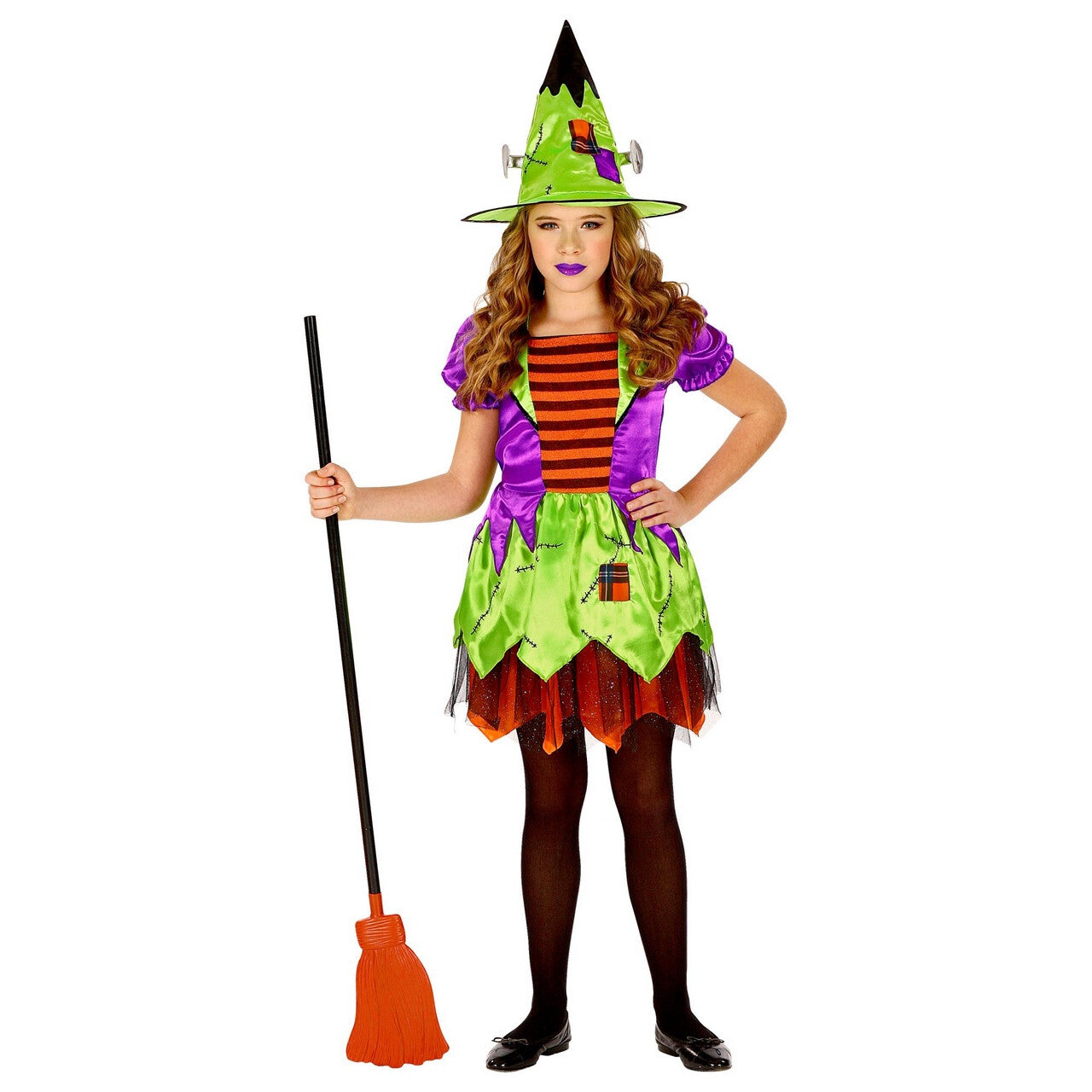 Op deze afbeelding zie je een Kostuums, van het merk Widmann. Akelig Giechelende Toverkol Halloween Meisje Kostuum