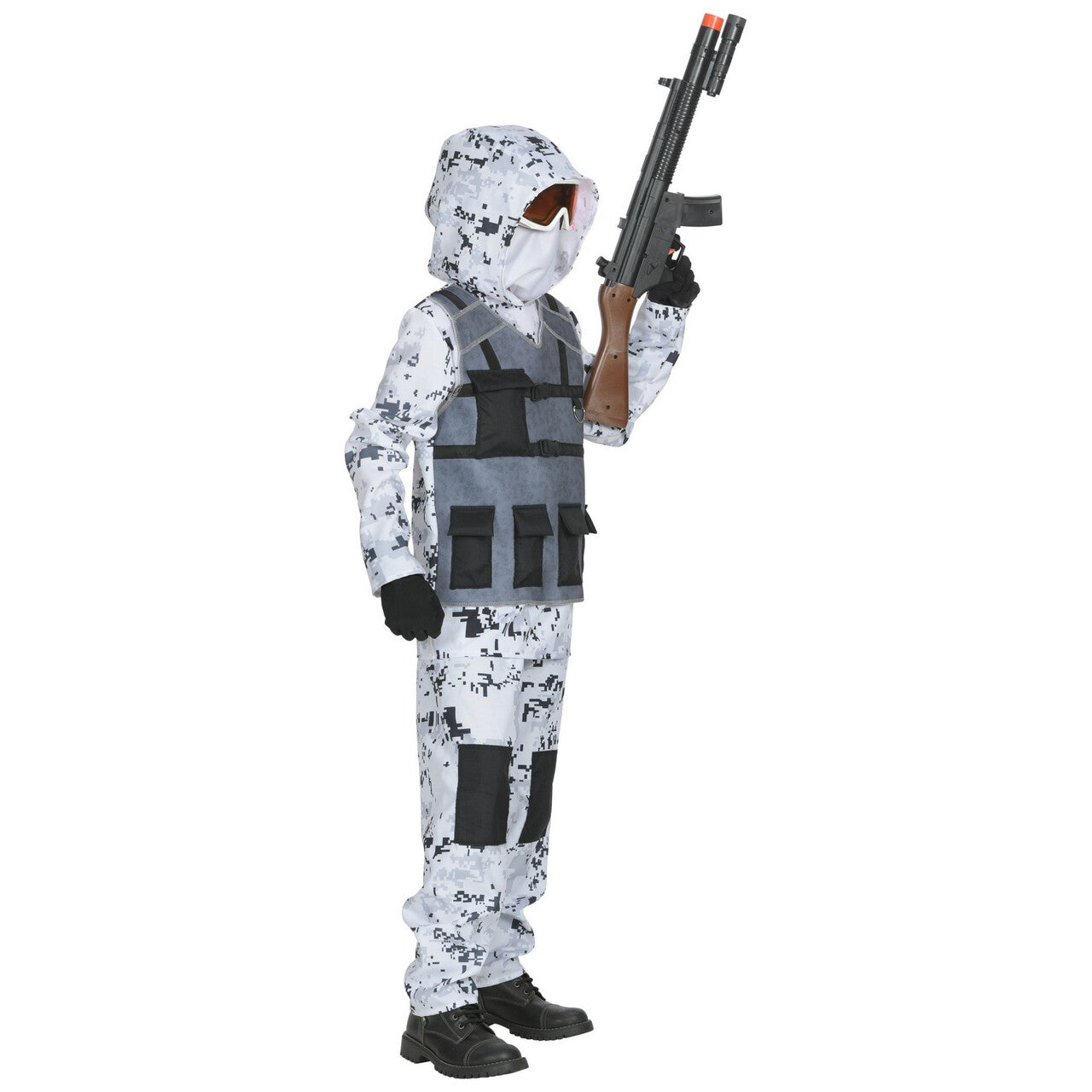 Op deze afbeelding zie je een Kostuums, van het merk Widmann. Arctische Speciale Eenheid Pool Commando Kostuum Wit Camouflage Kind