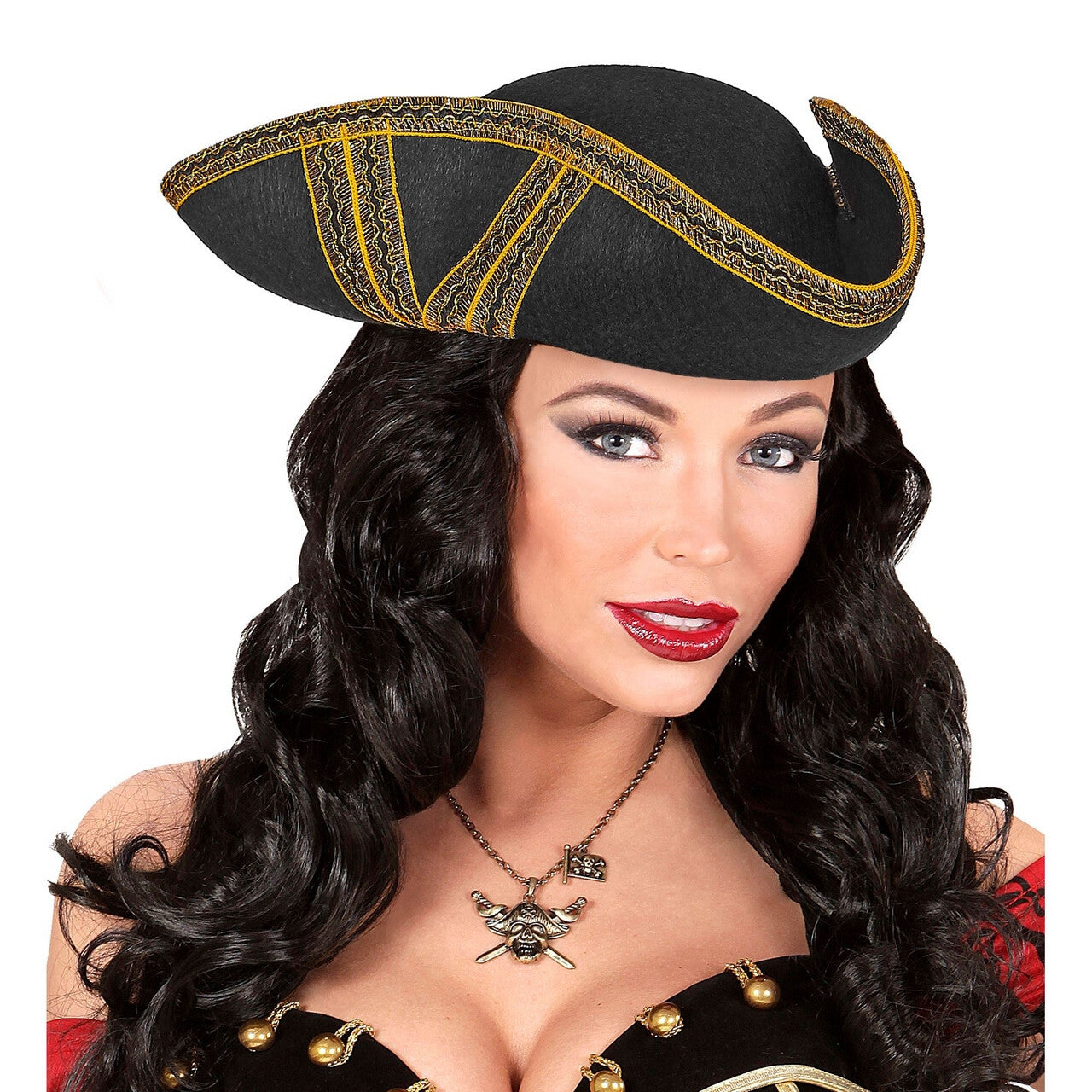 Op deze afbeelding zie je een Accessoires, van het merk Widmann. Tricorn Driesteek Met Gouden Stiksels Edelman