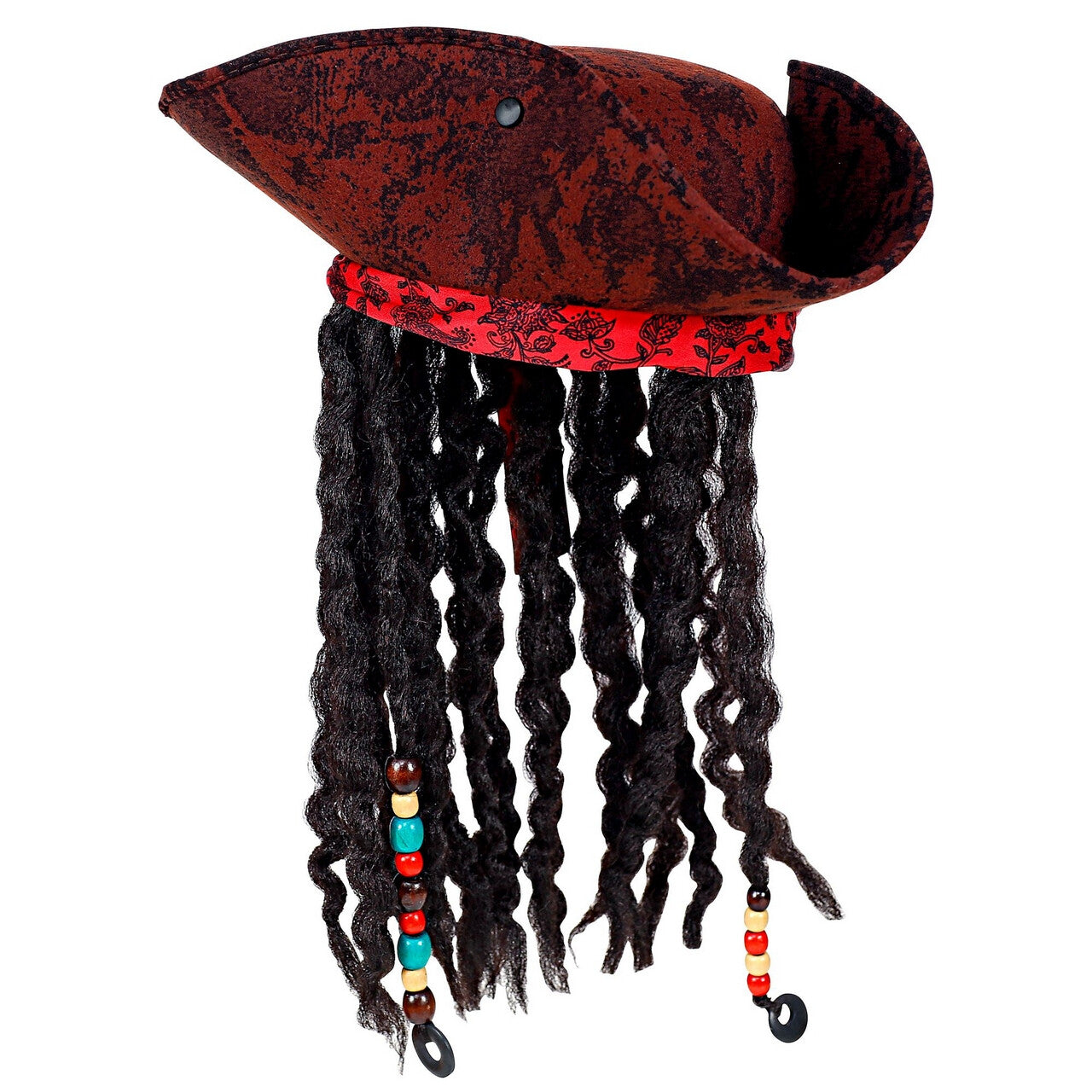 Op deze afbeelding zie je een Accessoires, van het merk Widmann. Driesteek Met Bandana En Dreadlocks Piraat