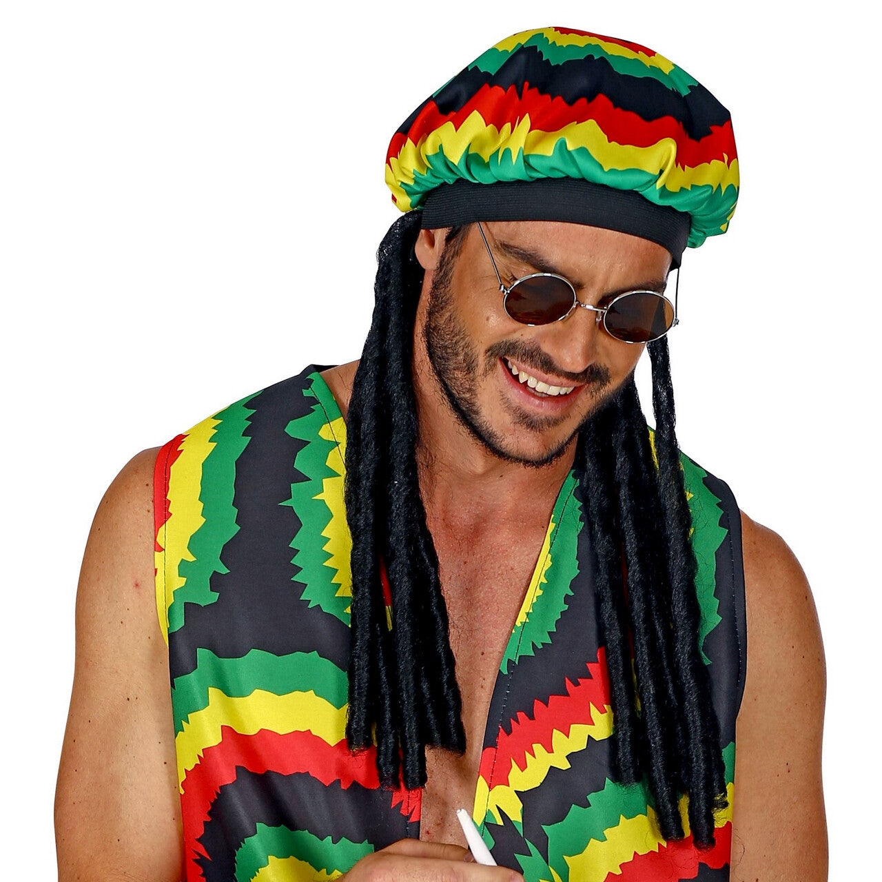 Op deze afbeelding zie je een Accessoires, van het merk Widmann. Rasta Muts Met Dreadlocks Ziggy