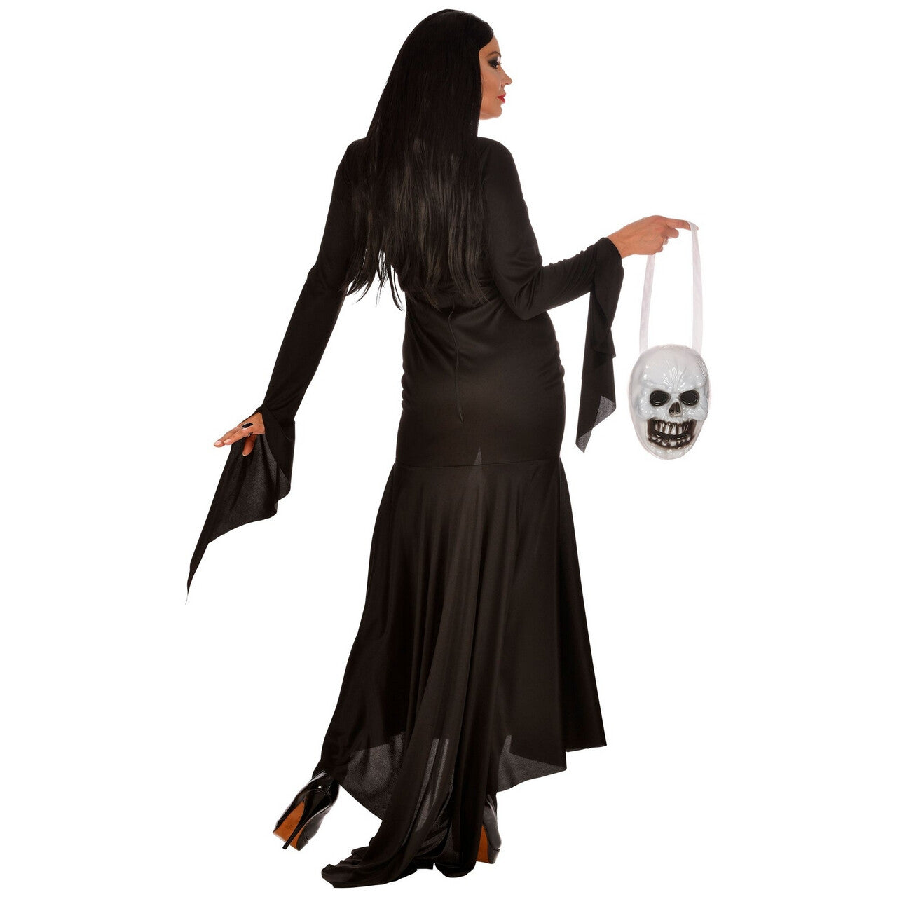 Op deze afbeelding zie je een Kostuums, van het merk Widmann. Lang Zwart Fladderend Morticia Addams Family Vrouw Kostuum