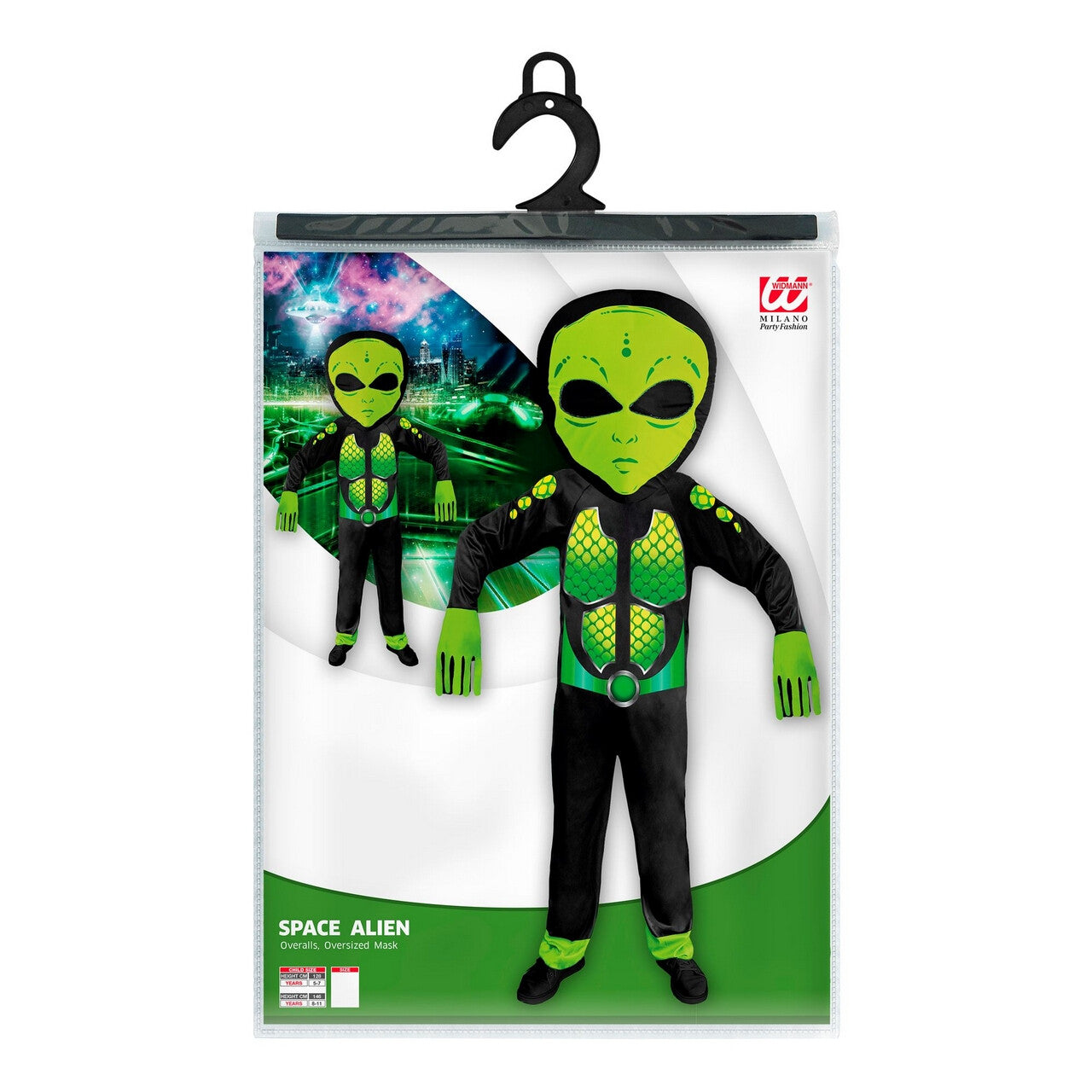 Op deze afbeelding zie je een Kostuums, van het merk Widmann. Gifgroen Science Fiction Ruimtemonster Kind Kind Kostuum