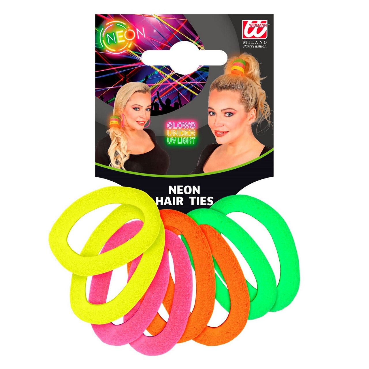 Op deze afbeelding zie je een Accessoires, van het merk Widmann. 8 Haarbandjes Verschillende Neon Kleuren