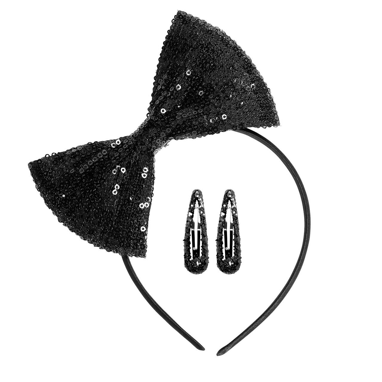 Op deze afbeelding zie je een Accessoires, van het merk Widmann. Pailletten Hoofdband 80s Met Strik En Haarspeld