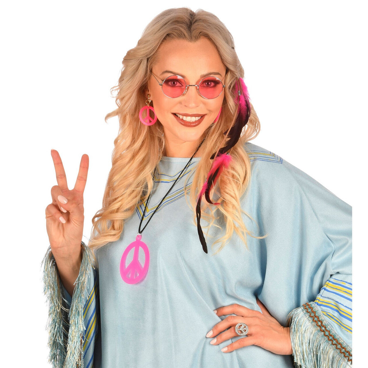 Op deze afbeelding zie je een Accessoires, van het merk Widmann. Haarclip Roze Veren Hippie Indiaan