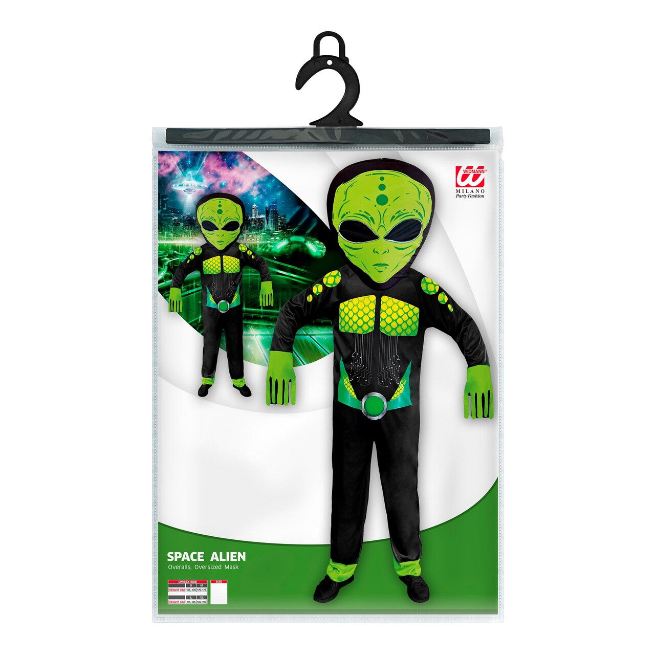 Op deze afbeelding zie je een Kostuums, van het merk Widmann. Gifgroen Science Fiction Ruimtemonster Kostuum