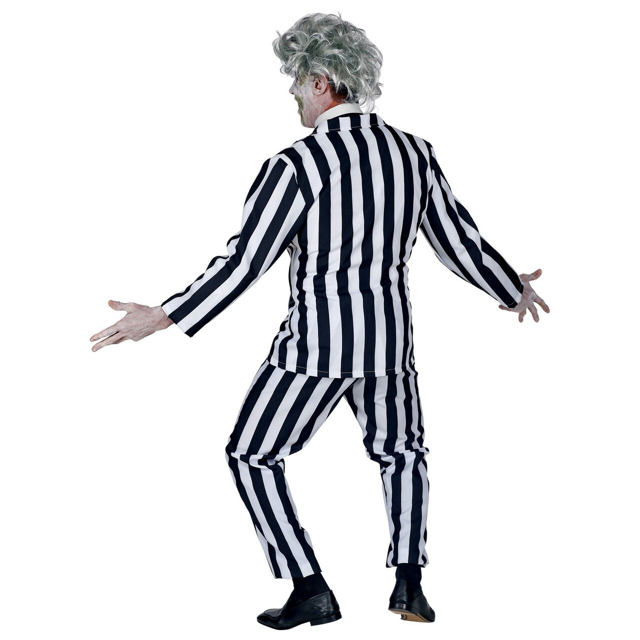 Op deze afbeelding zie je een Kostuums, van het merk Widmann. Streepjes Beetlejuice Spook Man Kostuum