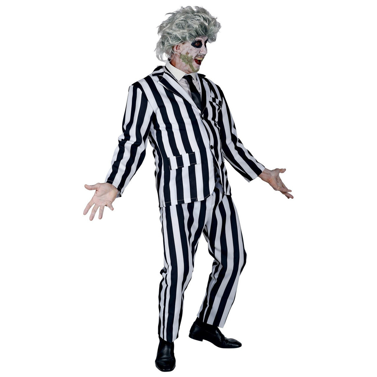 Op deze afbeelding zie je een Kostuums, van het merk Widmann. Streepjes Beetlejuice Spook Man Kostuum